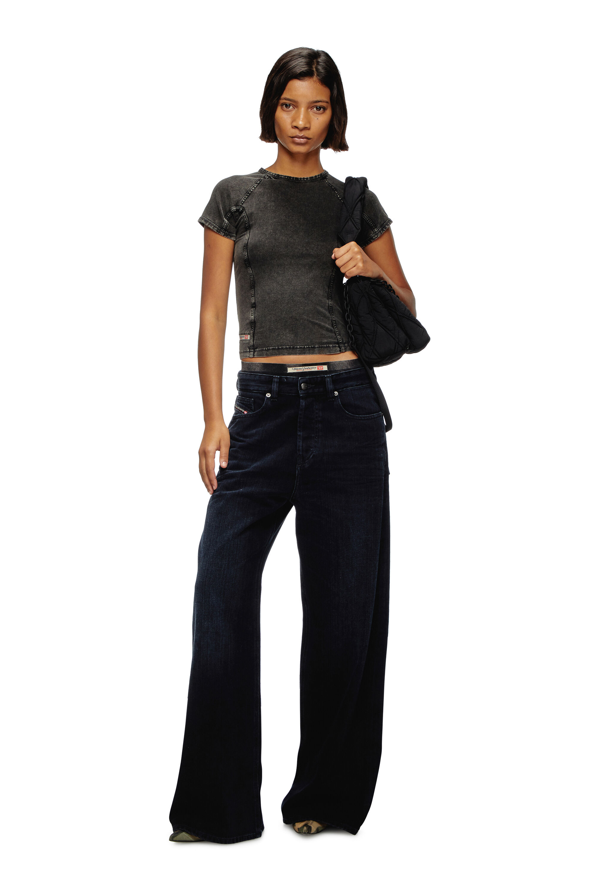 Women's Charm-D M-Shoulder bag in quilted nylon | Black | Diesel