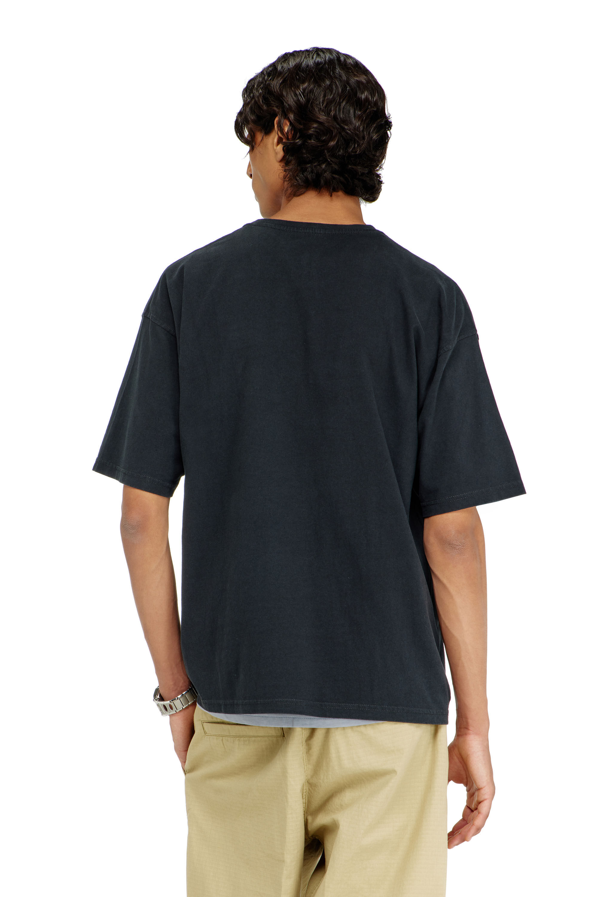 Men's T-shirt with distressed flocked logo | Black | Diesel GB