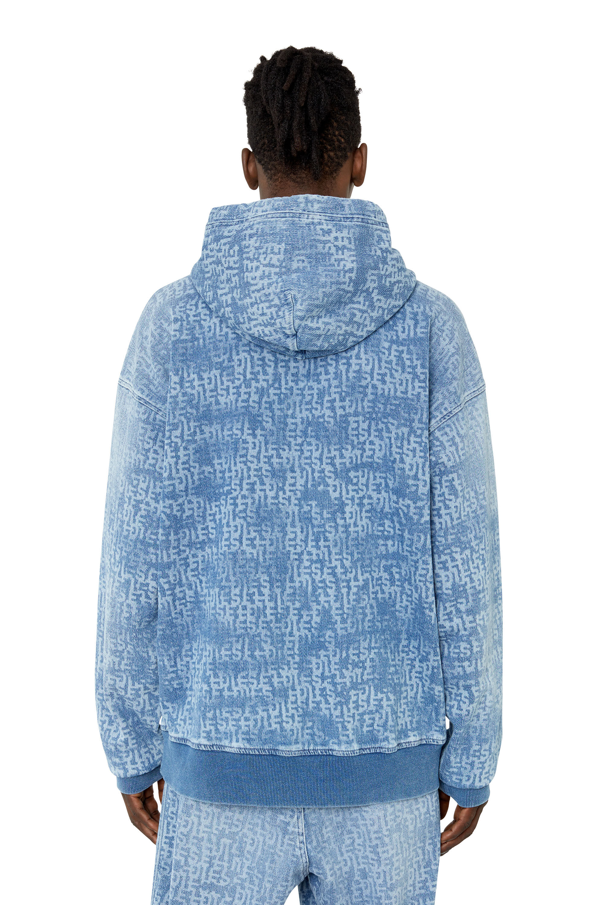 Diesel - D-UM-RIB TRACK DENIM HOODIE, Light Blue - Image 4