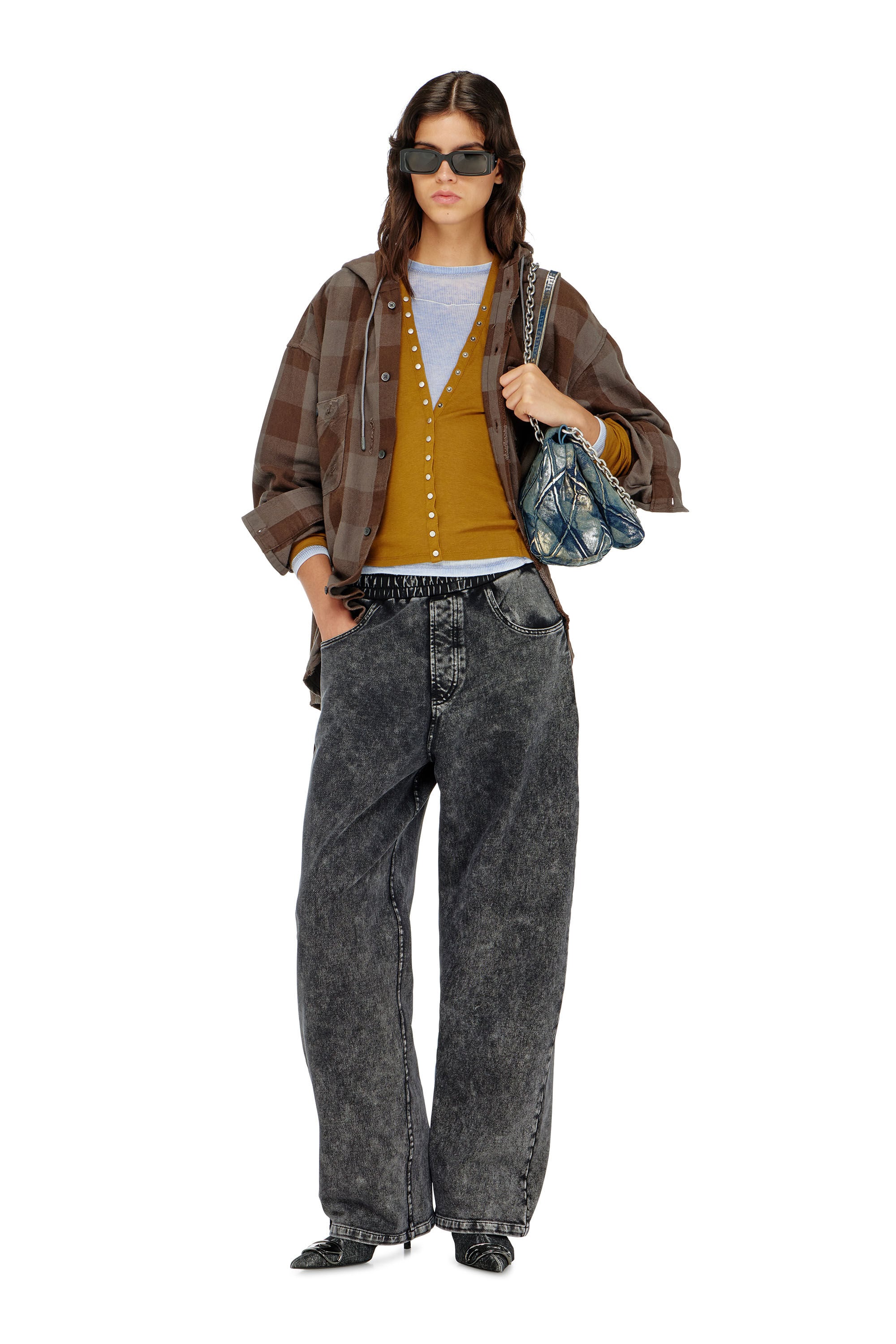 Diesel - P-STUKY, Woman's Sweatpants with denim effect in Dark grey - 1