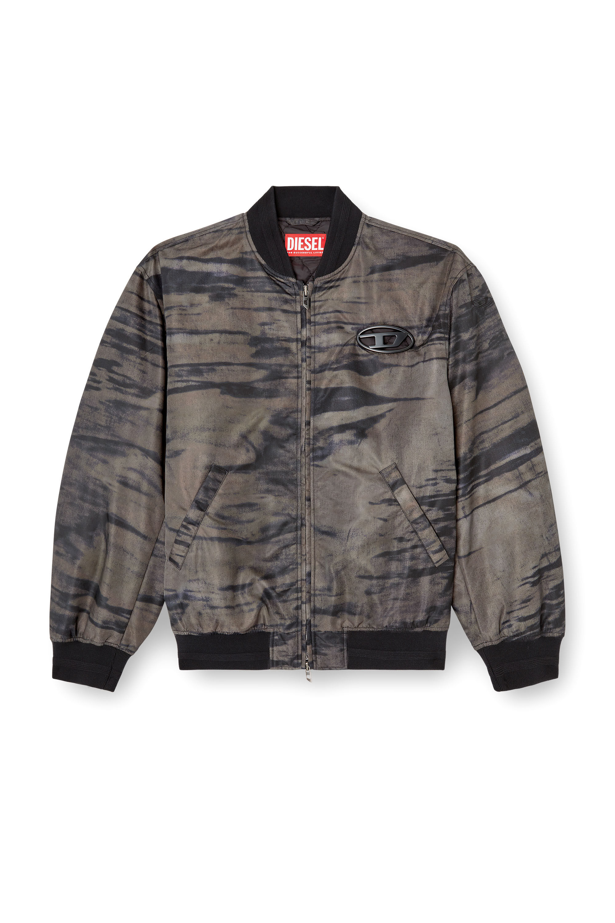 Men's Padded bomber jacket in printed satin | Multicolor | Diesel