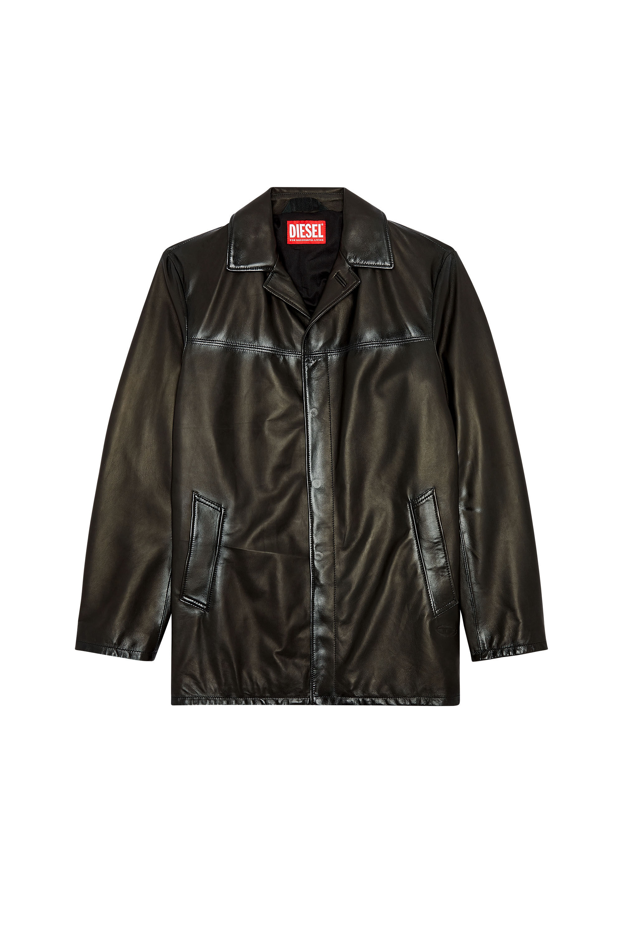 Men's Leather jacket with sprayed seams | Black | Diesel