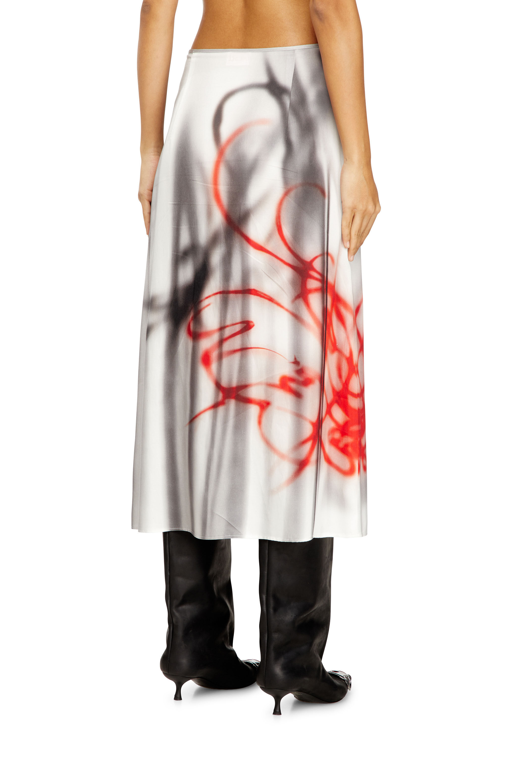 Women's Satin midi skirt with graffiti print | Grey | Diesel
