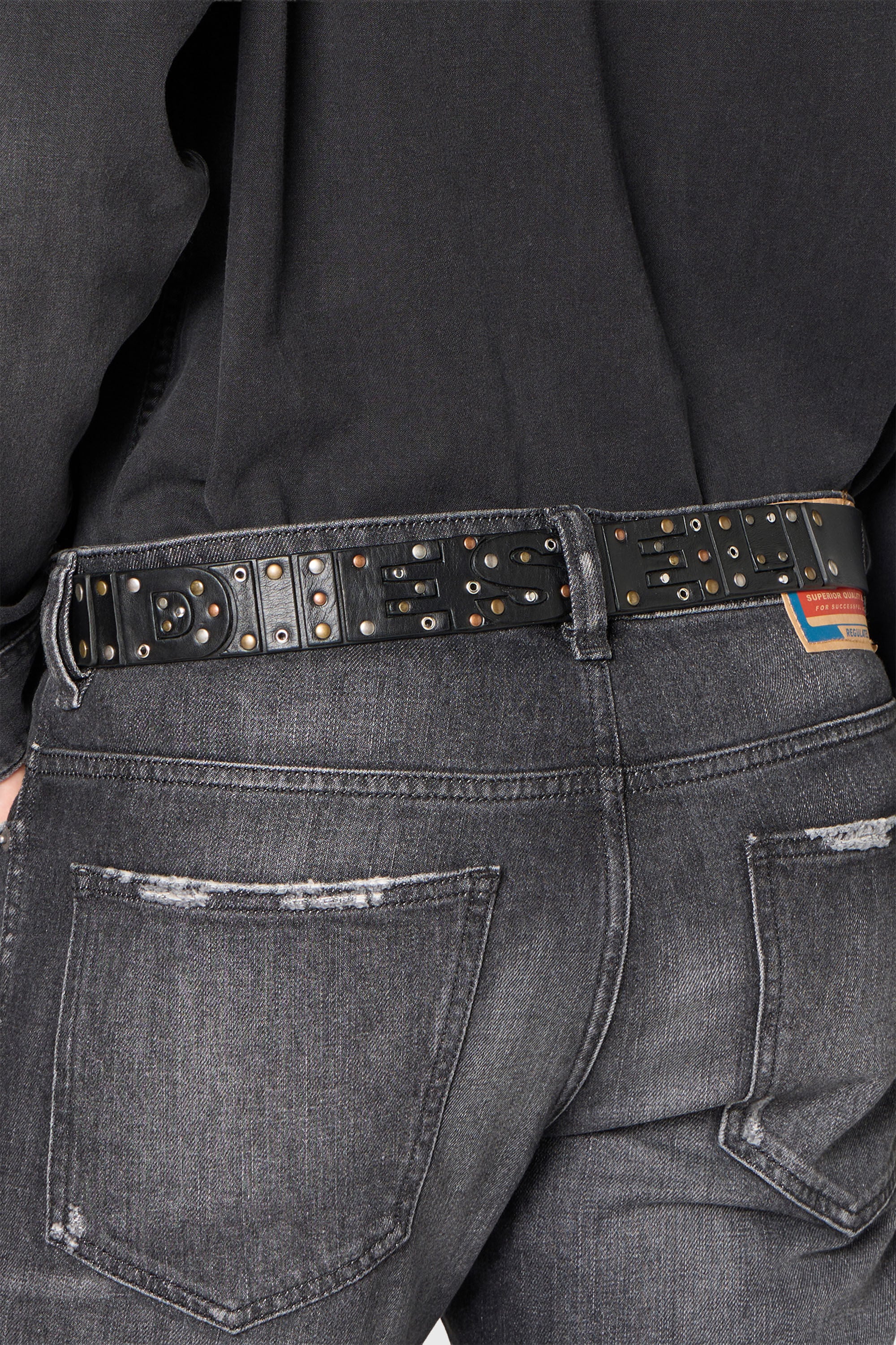 Diesel - B-DSL RIVETS, Unisex's 4cm leather belt with studs and rivets in Black - 4
