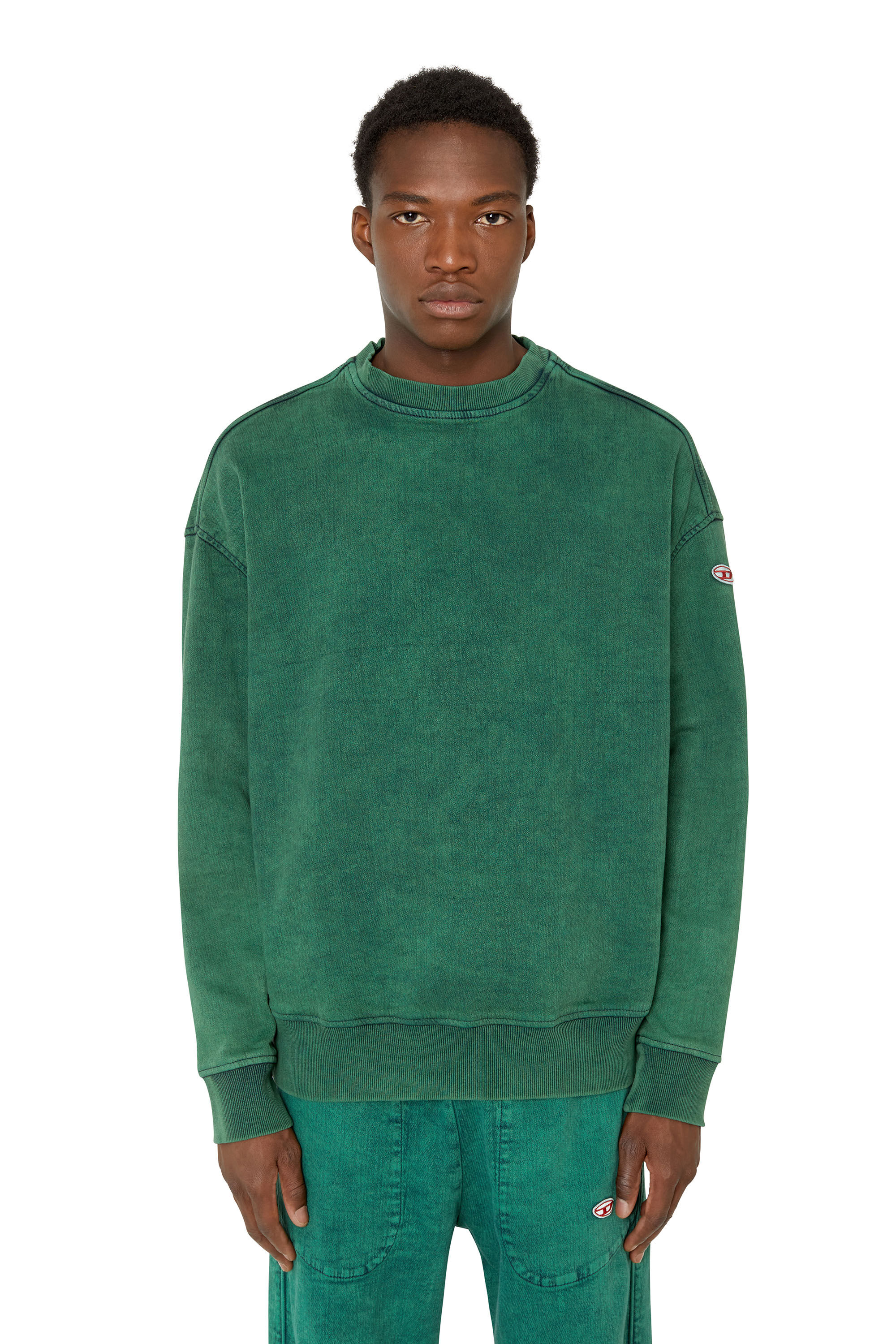 Diesel - D-KRIB TRACK DENIM SWEATSHIRT, Green - Image 3