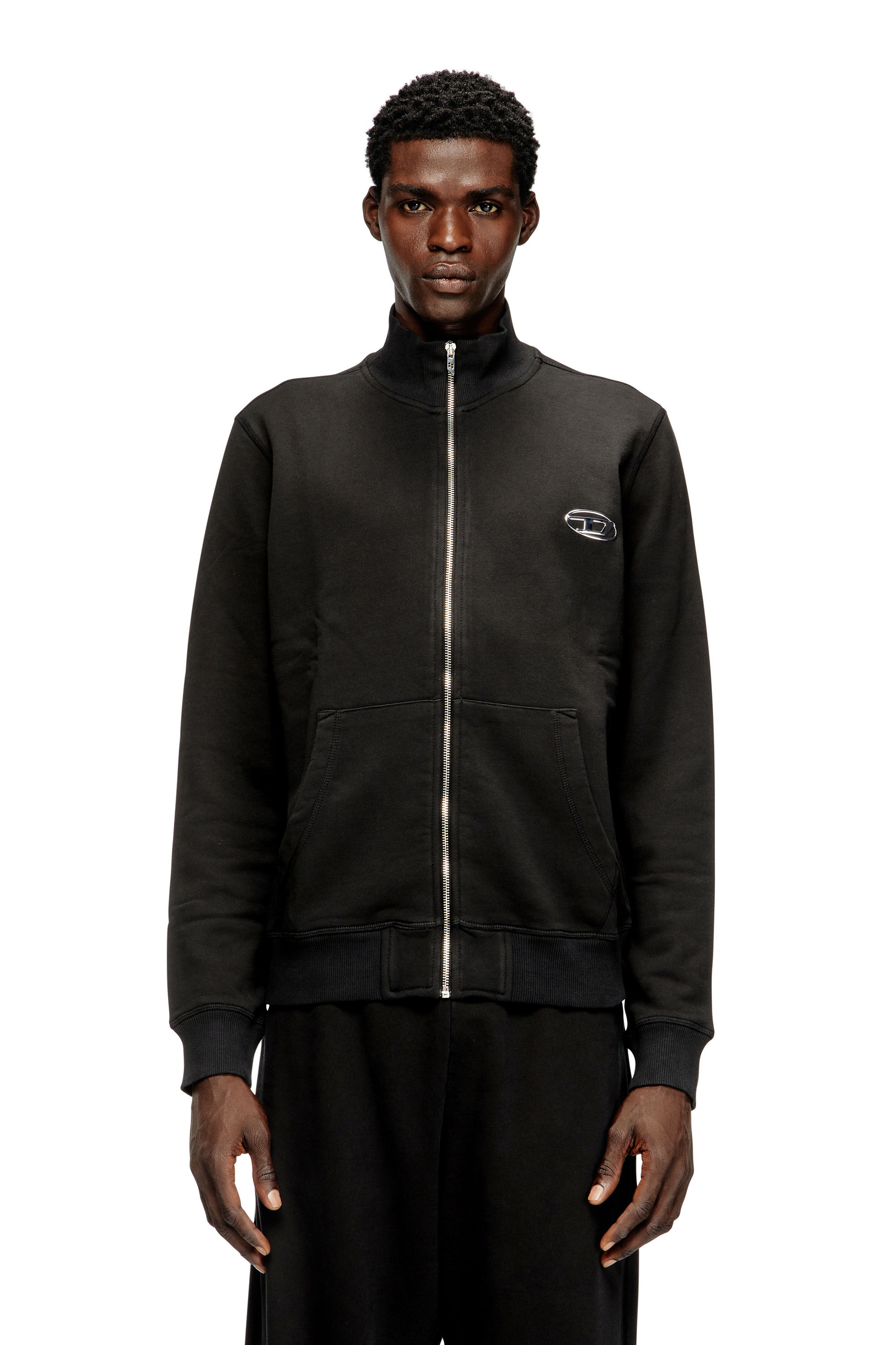 Men's Wweatshirt with mock neck and metallic Oval D | Black | Diesel