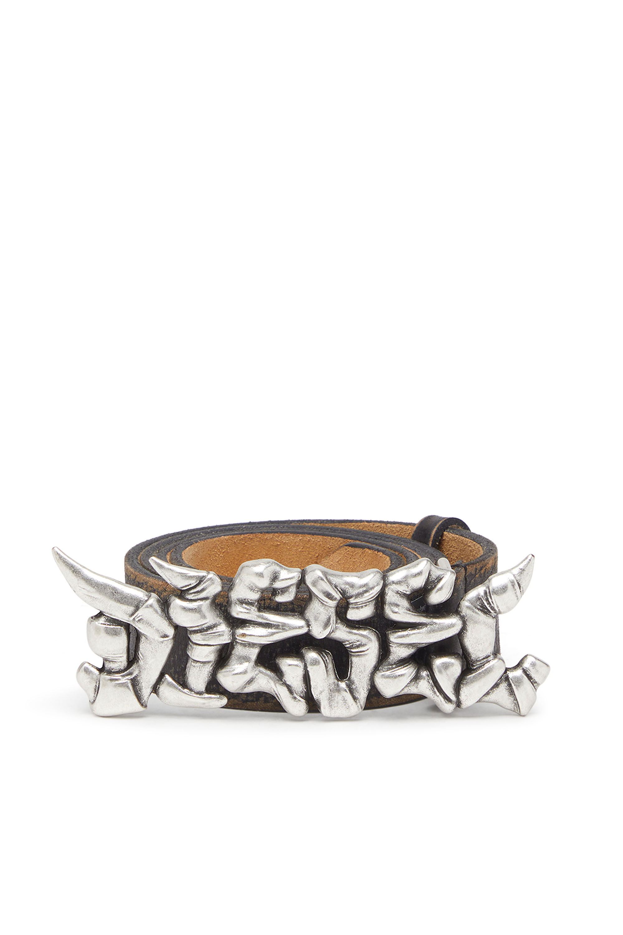 Women's 3.5cm treated leather belt with graffiti buckle