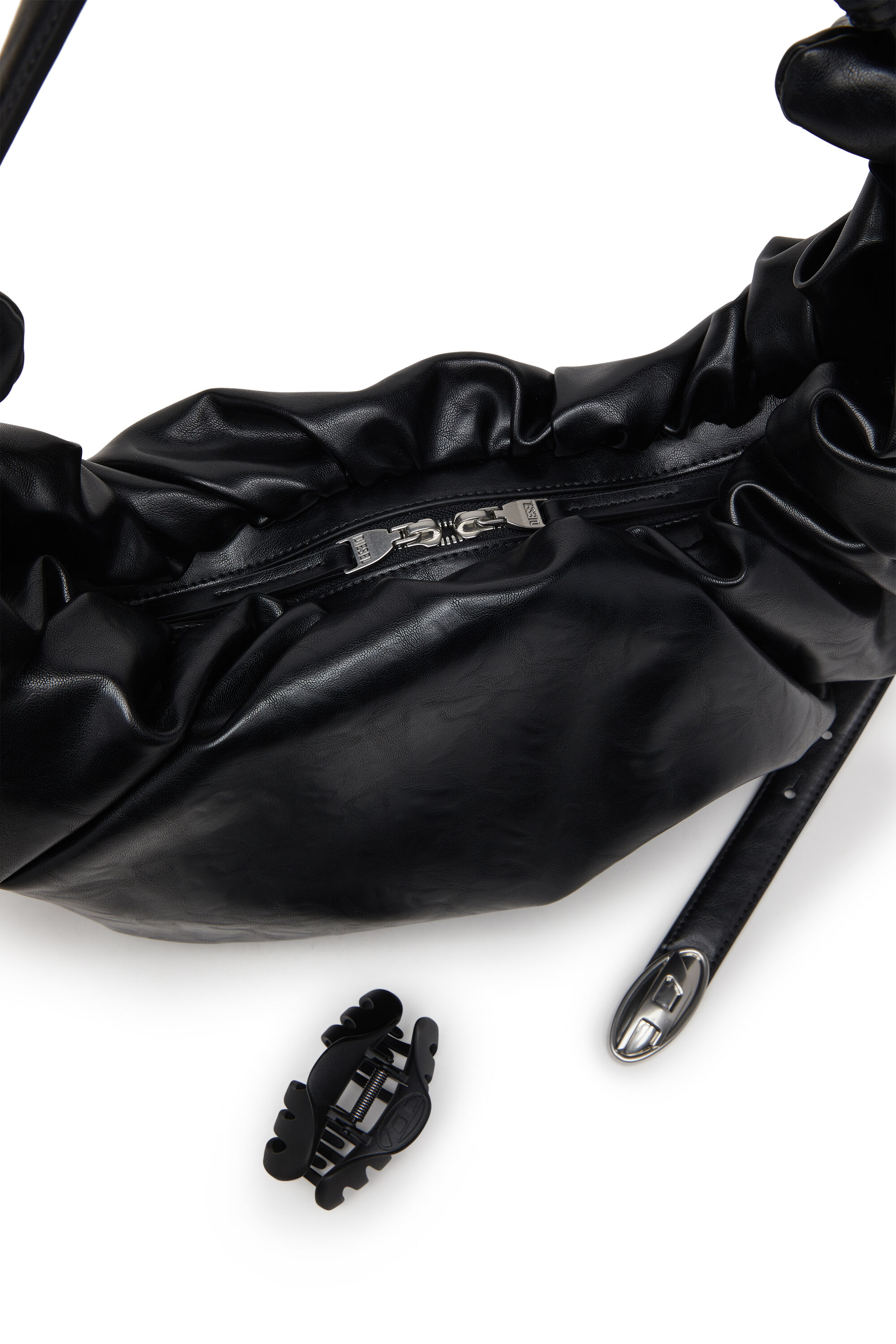 Diesel - GRAB-D HOBO L, Woman's Grab-D L-Large scrunched hobo bag in shiny PU in Black - 5
