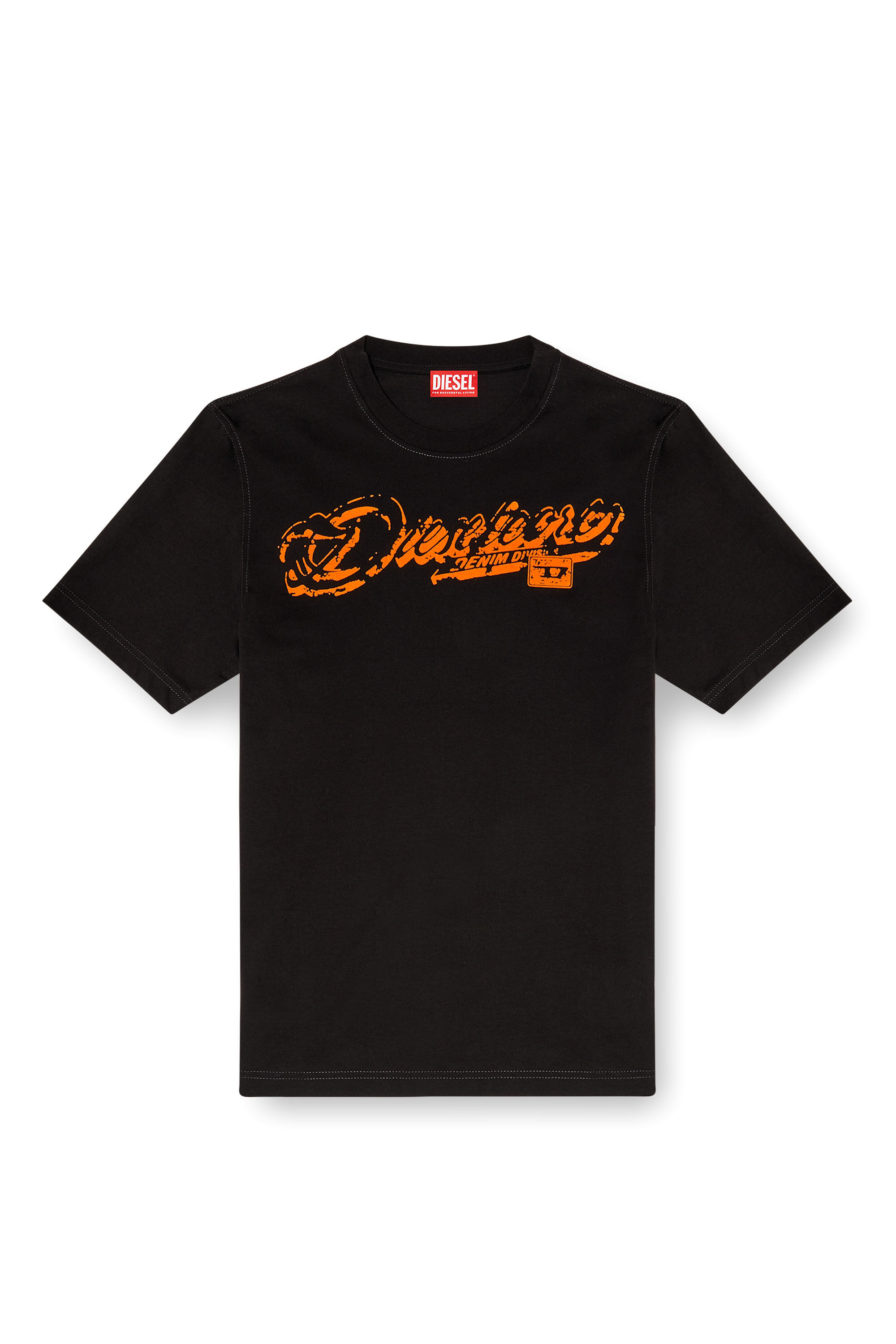 Diesel - T-ADJUST-R7, Man's T-shirt with distressed flocked logo in Black - 2