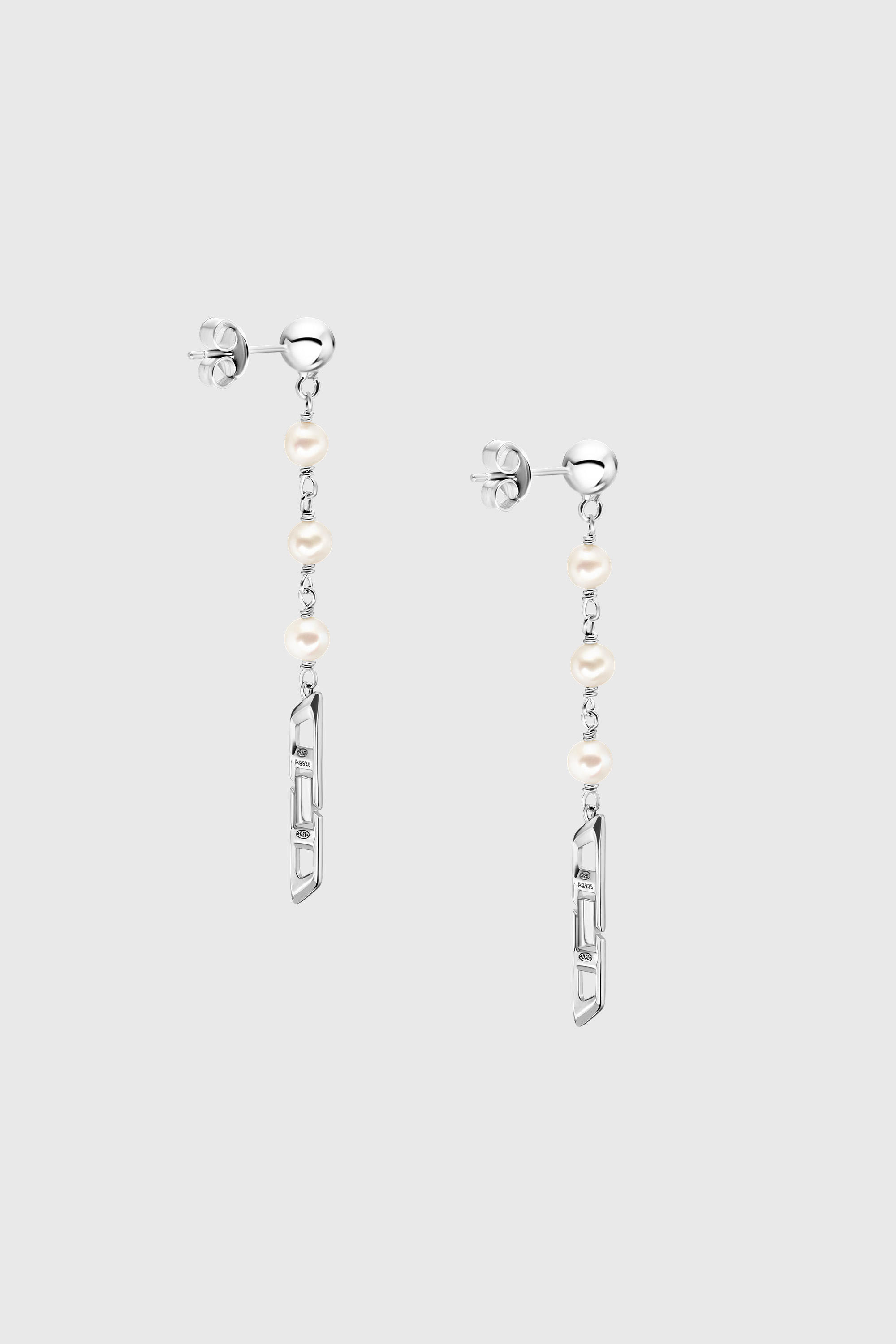 Diesel - DL1371040, Unisex's Sterling silver and pearl drop earrings in Silver - 3