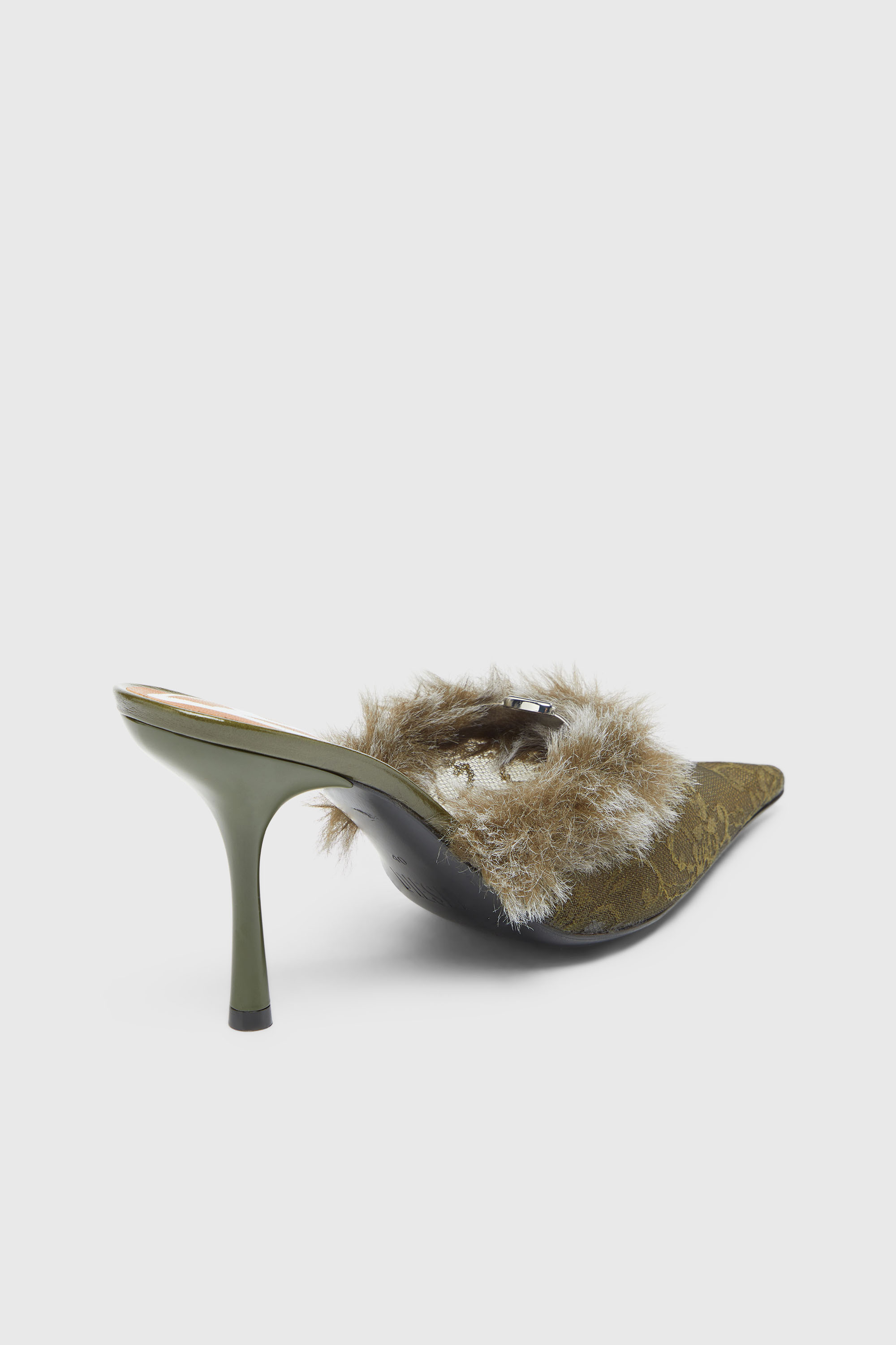 Diesel - D-JEWELS  MULE FUR 90, Woman's D-Jewels - Mules in nylon with fuzzy trim in Military Green - 5