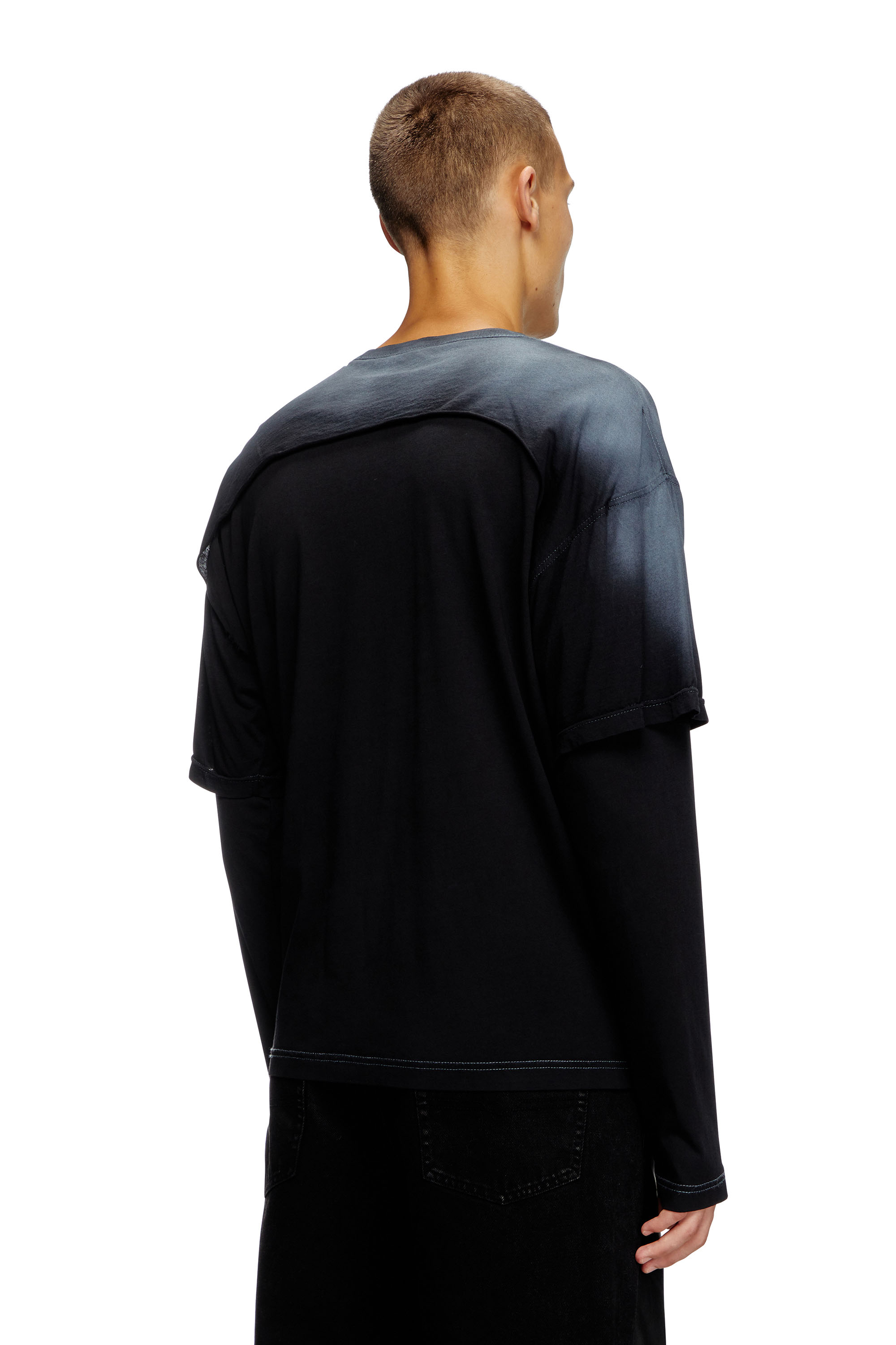 Diesel - T-BESH-CUT, Man's Destroyed layered long-sleeve T-shirt in Black - 3