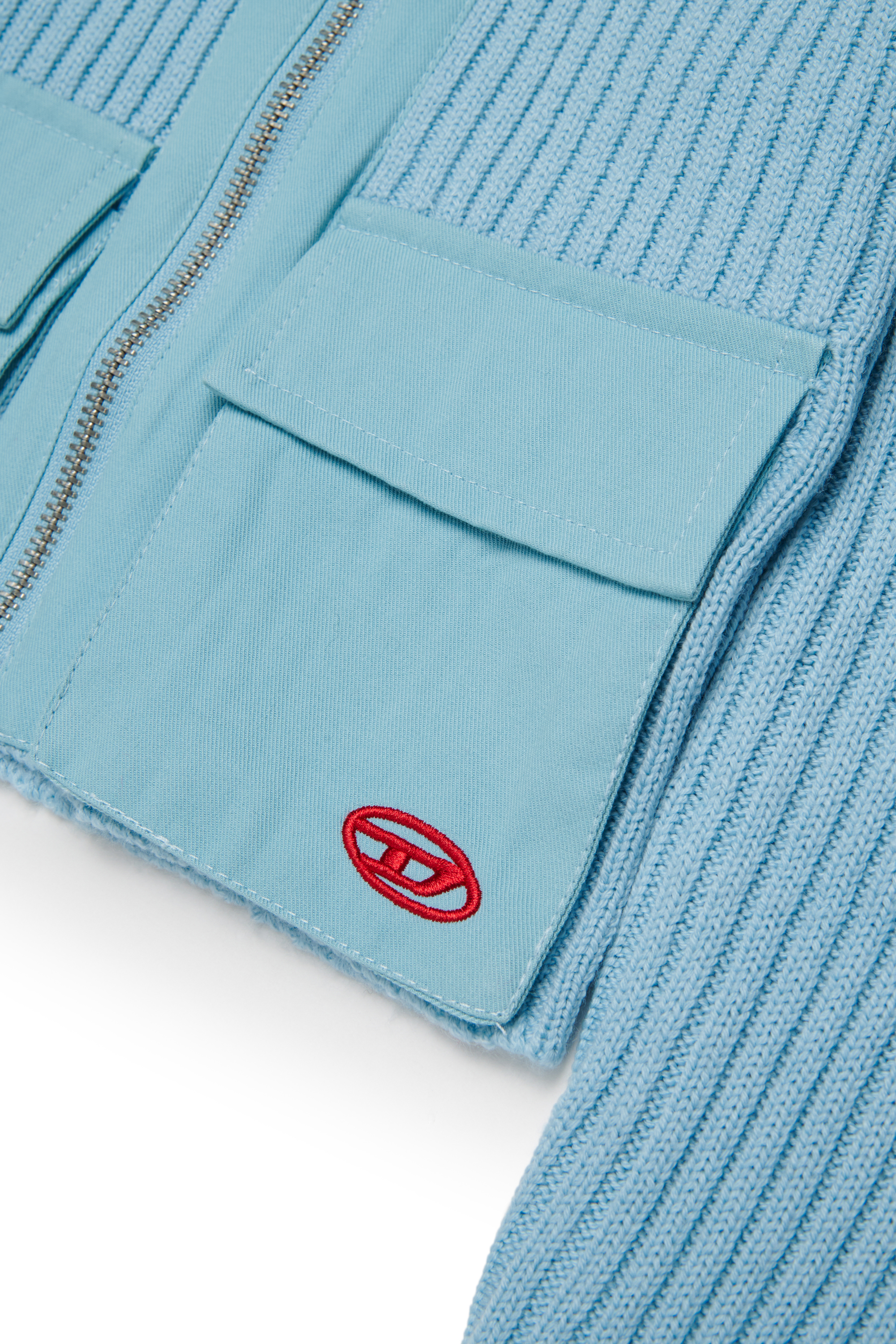 Diesel - KAMMY, Woman's Zip cardigan in wool blend with pockets in Light Blue - 4