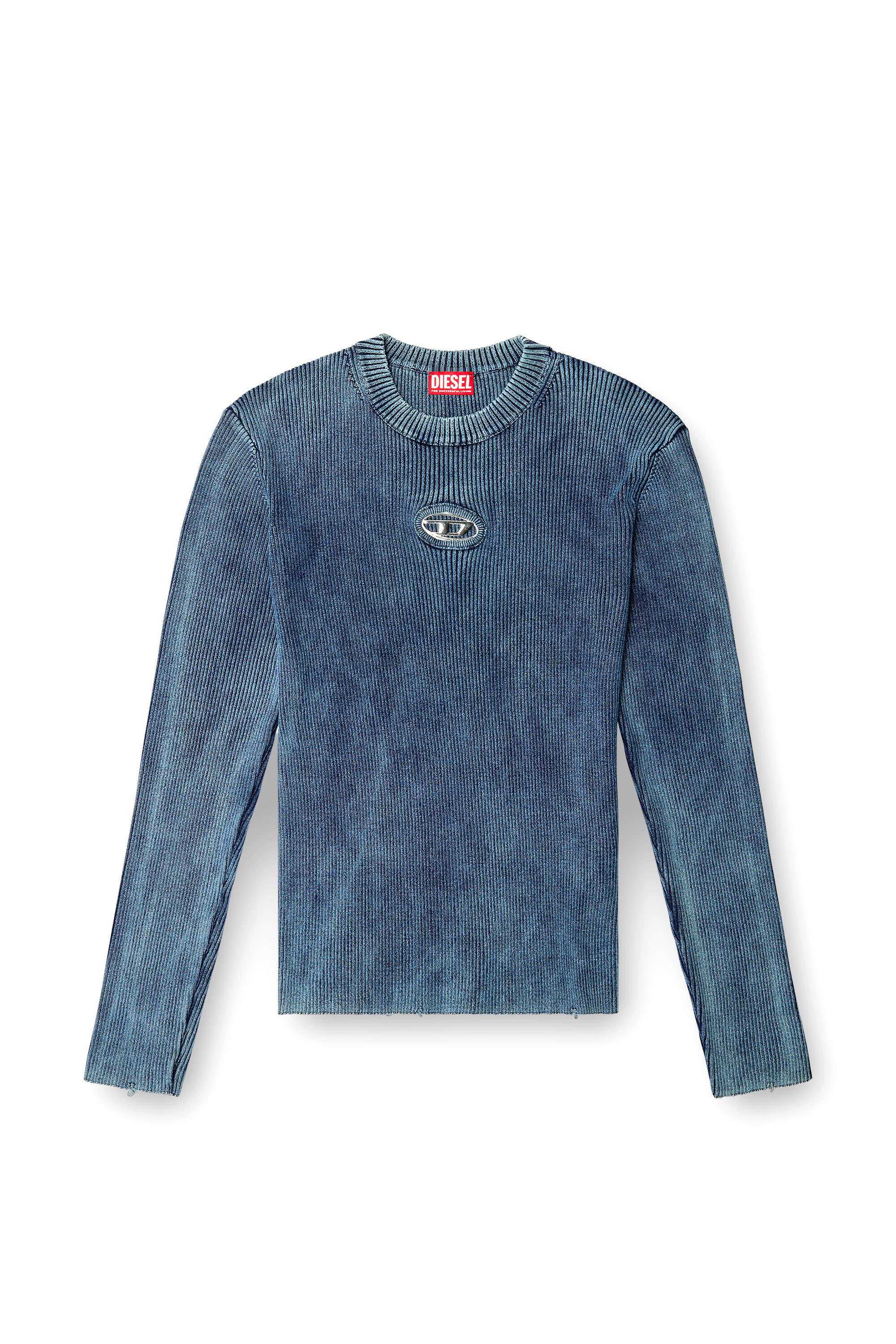 Diesel - K-DARIN-D, Man's Distressed jumper with cut-out logo in Blue - 3