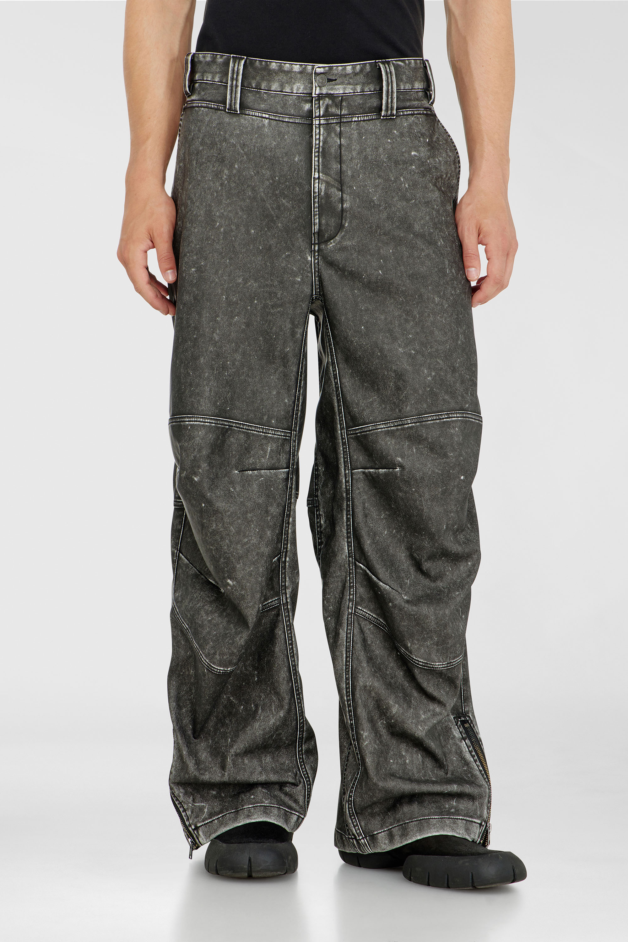 Diesel - P-DELLY-NJCJ, Man's Pants in distressed-effect bonded material in Dark grey - 1