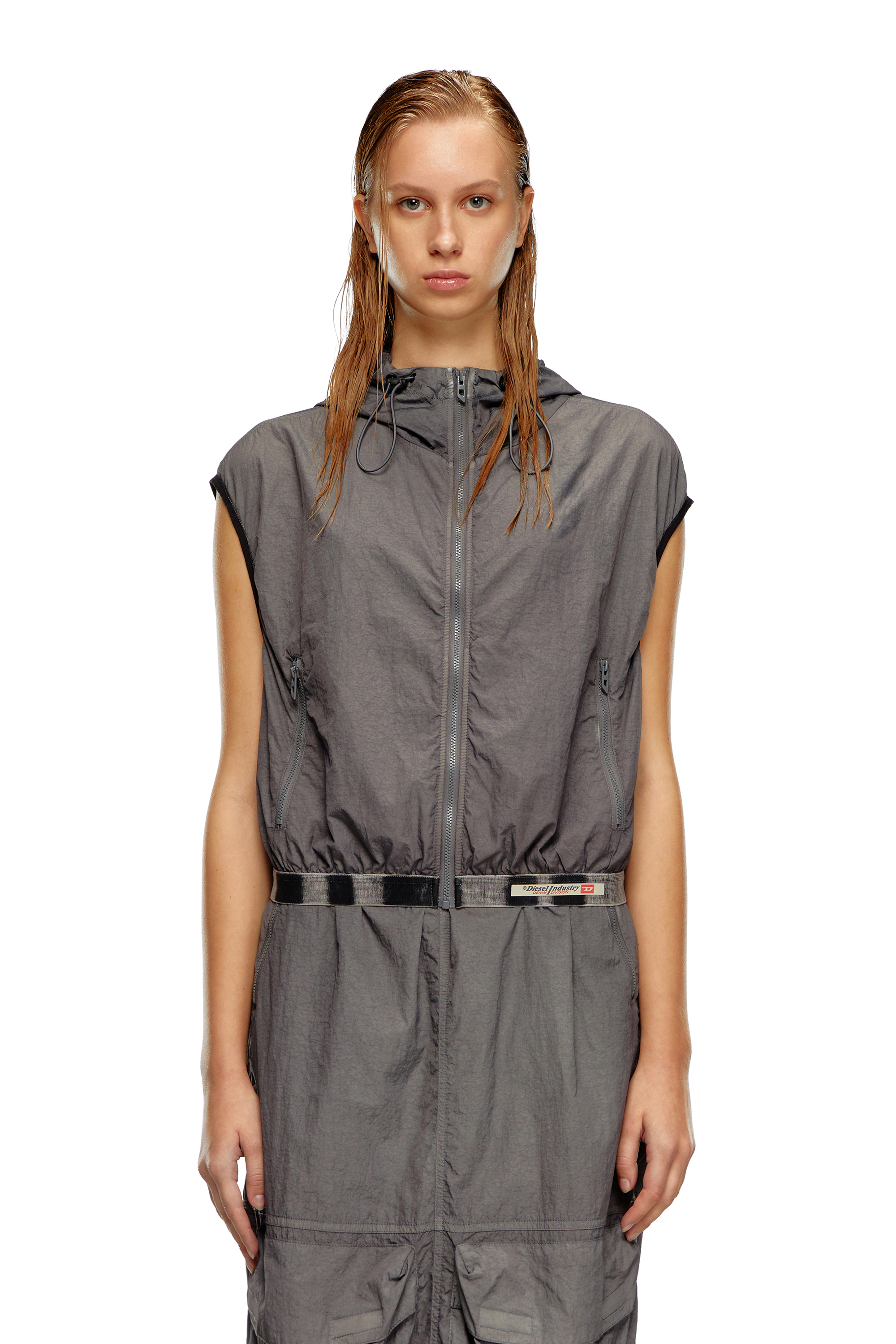 Diesel - G-RANT, Woman Hooded vest in recycled nylon in Grey - Image 6