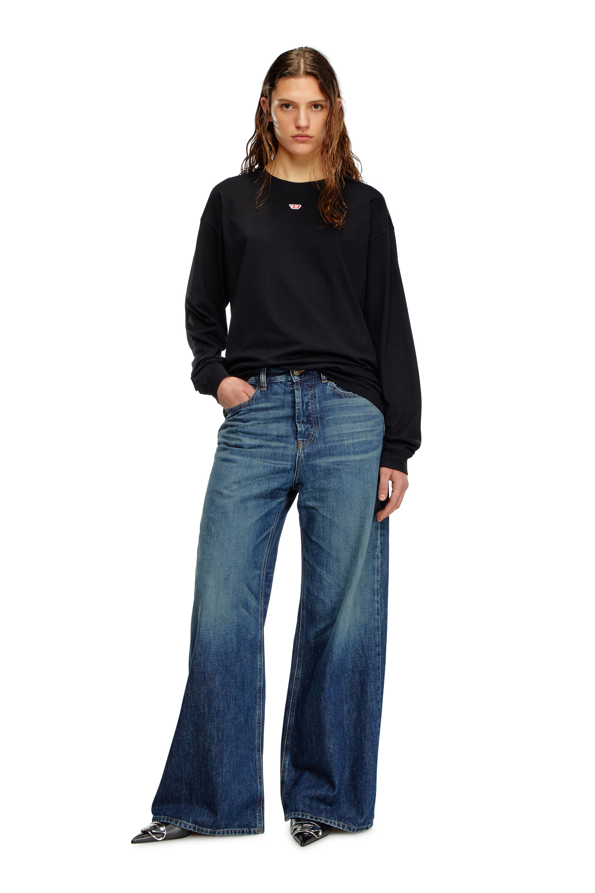 Diesel - T-BOXT-LS-D, Unisex's Longs-sleeve T-shirt with D patch in Black - 4