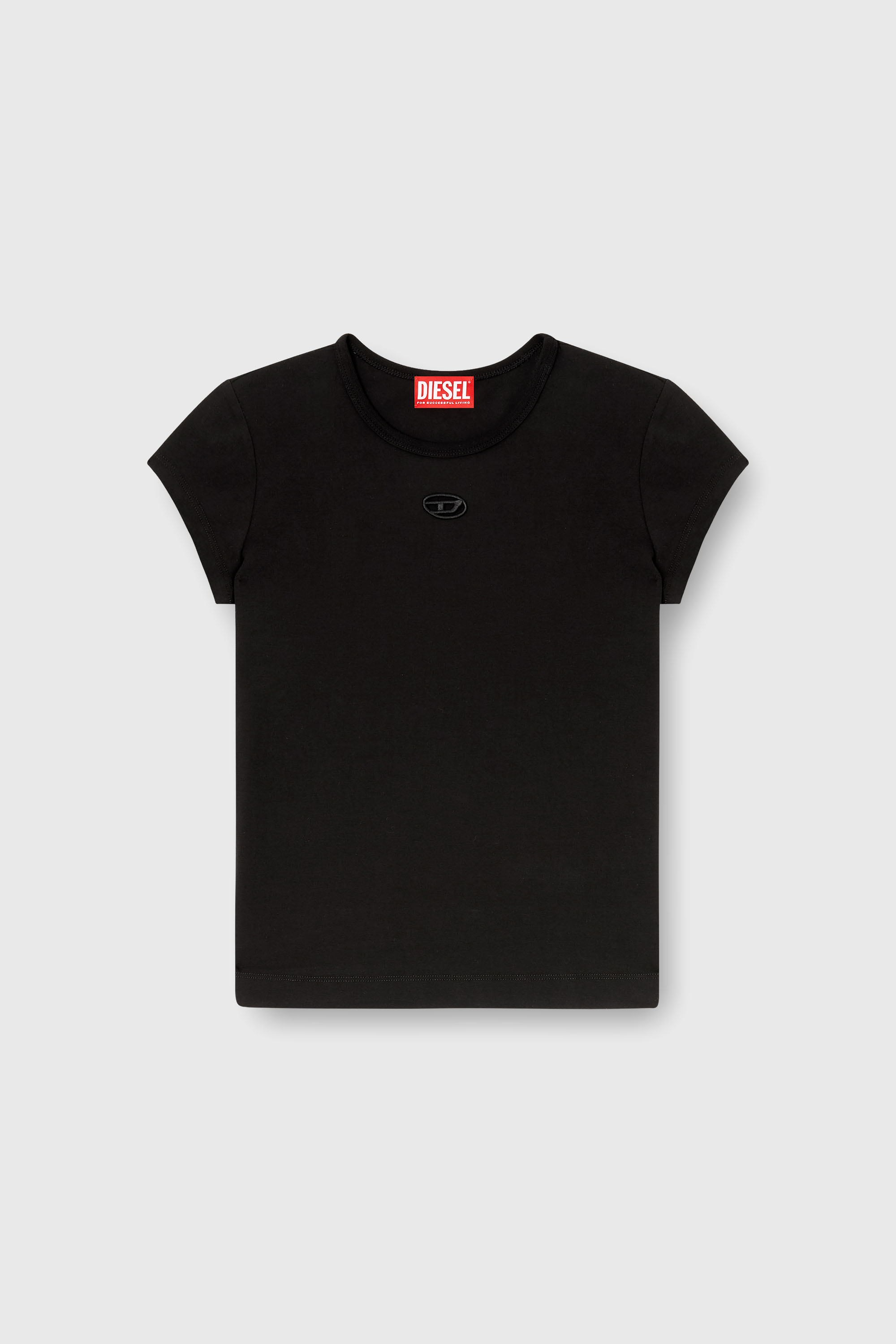 Diesel - T-ANGIE-OD, Woman's T-shirt with cut-out embroidered logo in Black - 2