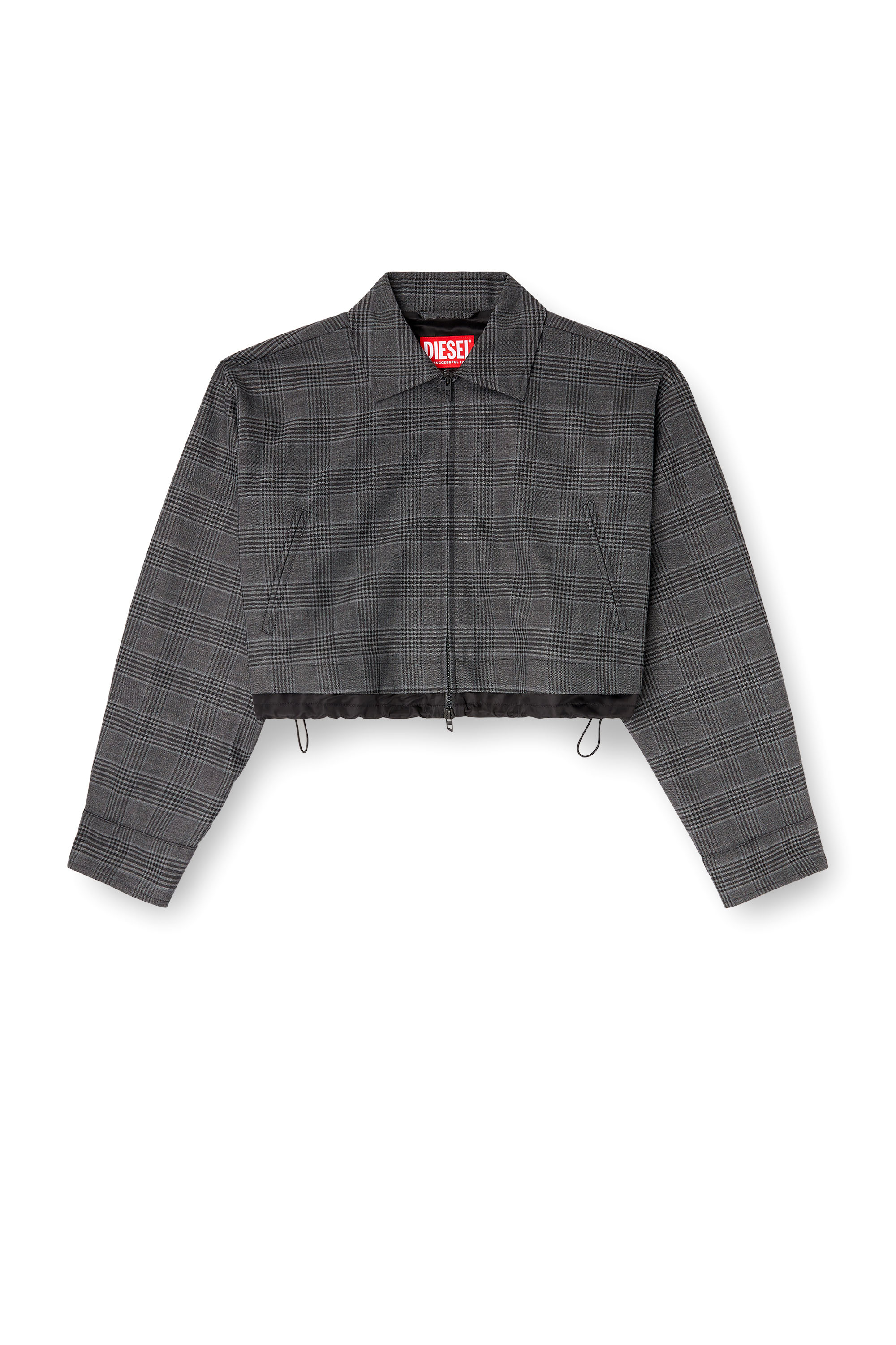 Diesel - J-TING-FEM, Woman's Cropped Prince of Wales wool-blend coach jacket in null - 3