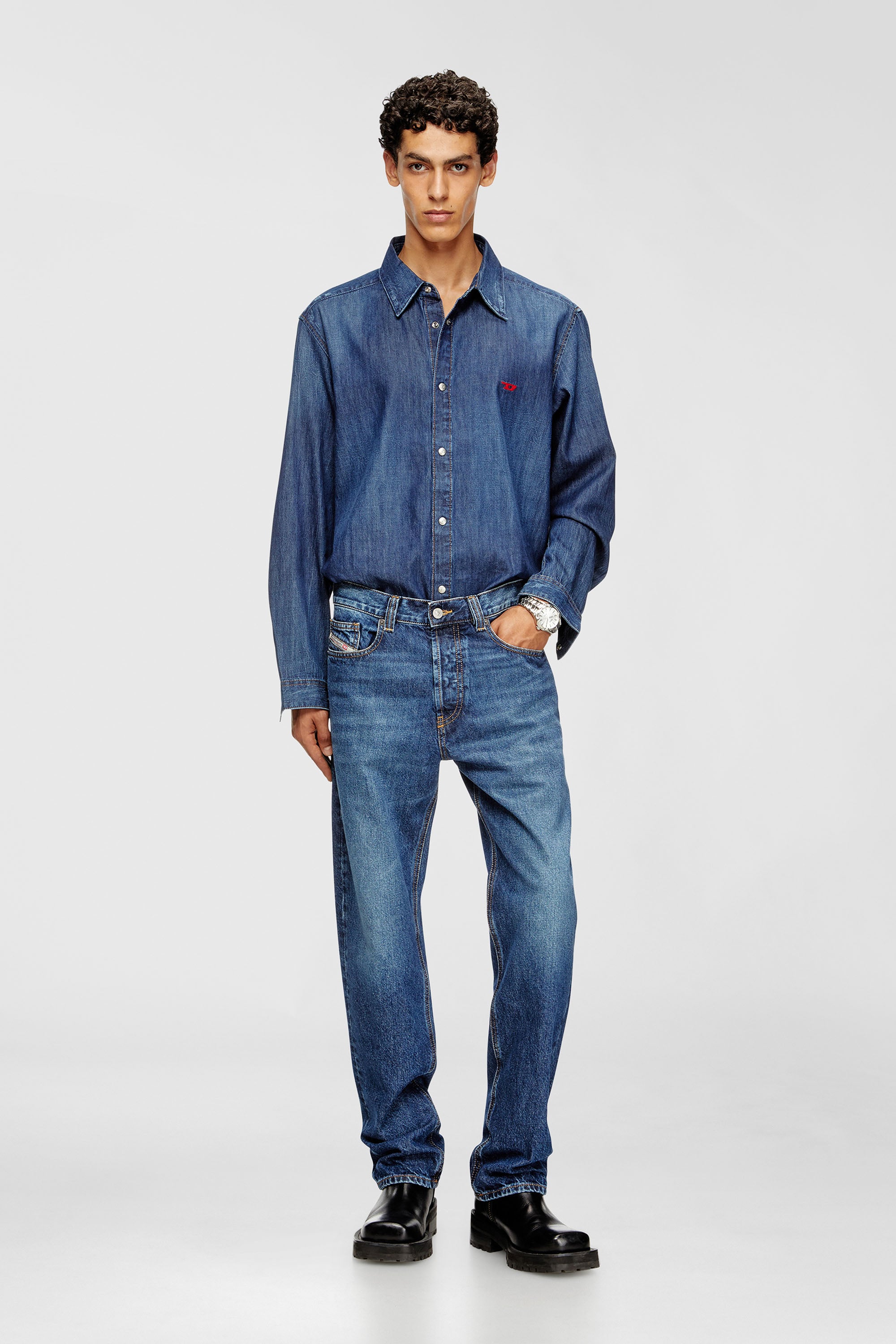 Diesel - D-SIMPLY, Man's Denim shirt with embroidered logo in Medium blue - 2