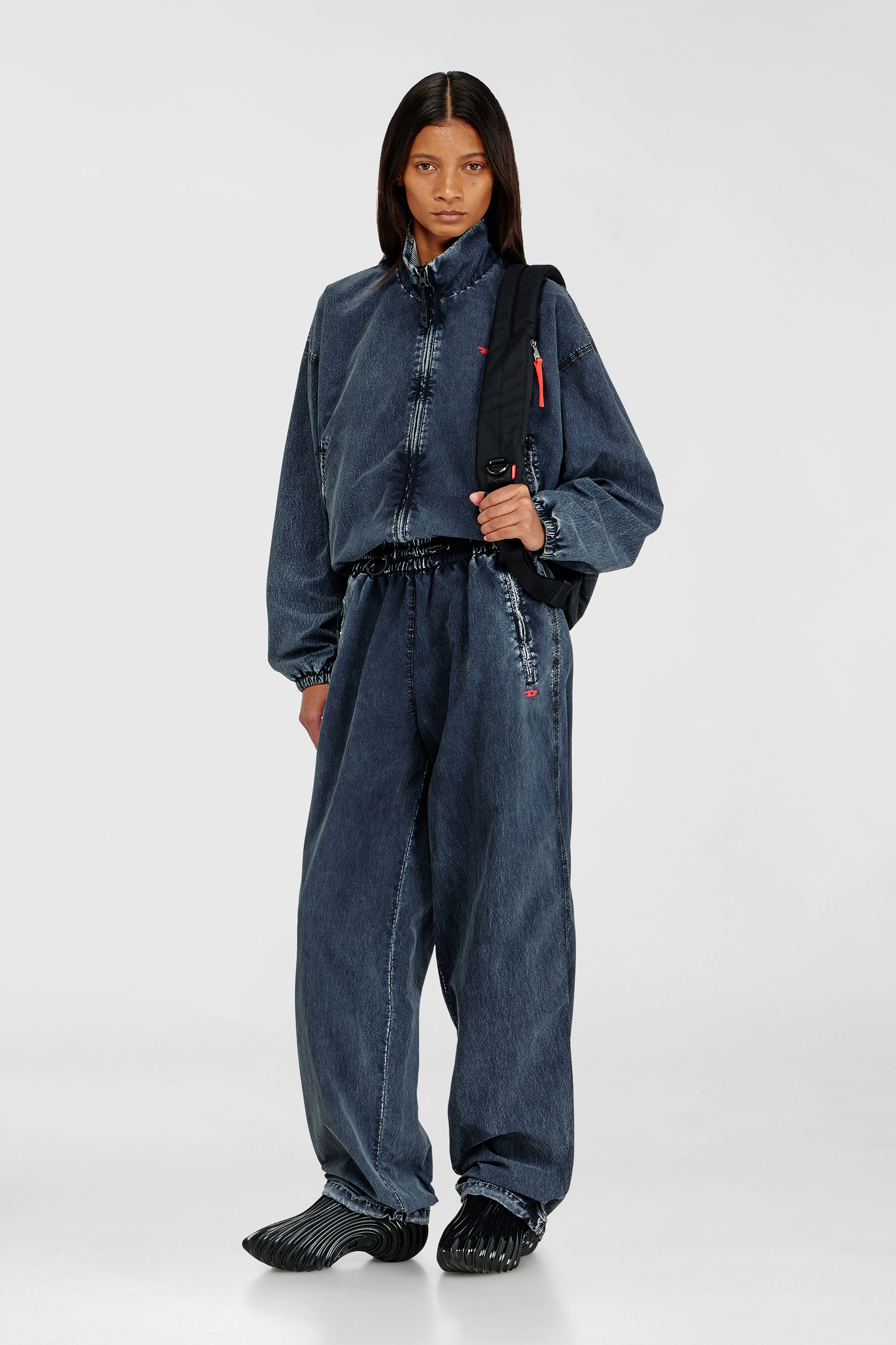 Diesel - P-APYRI, Woman's Acid-wash track pants in nylon Taslan in Dark Blue - 2