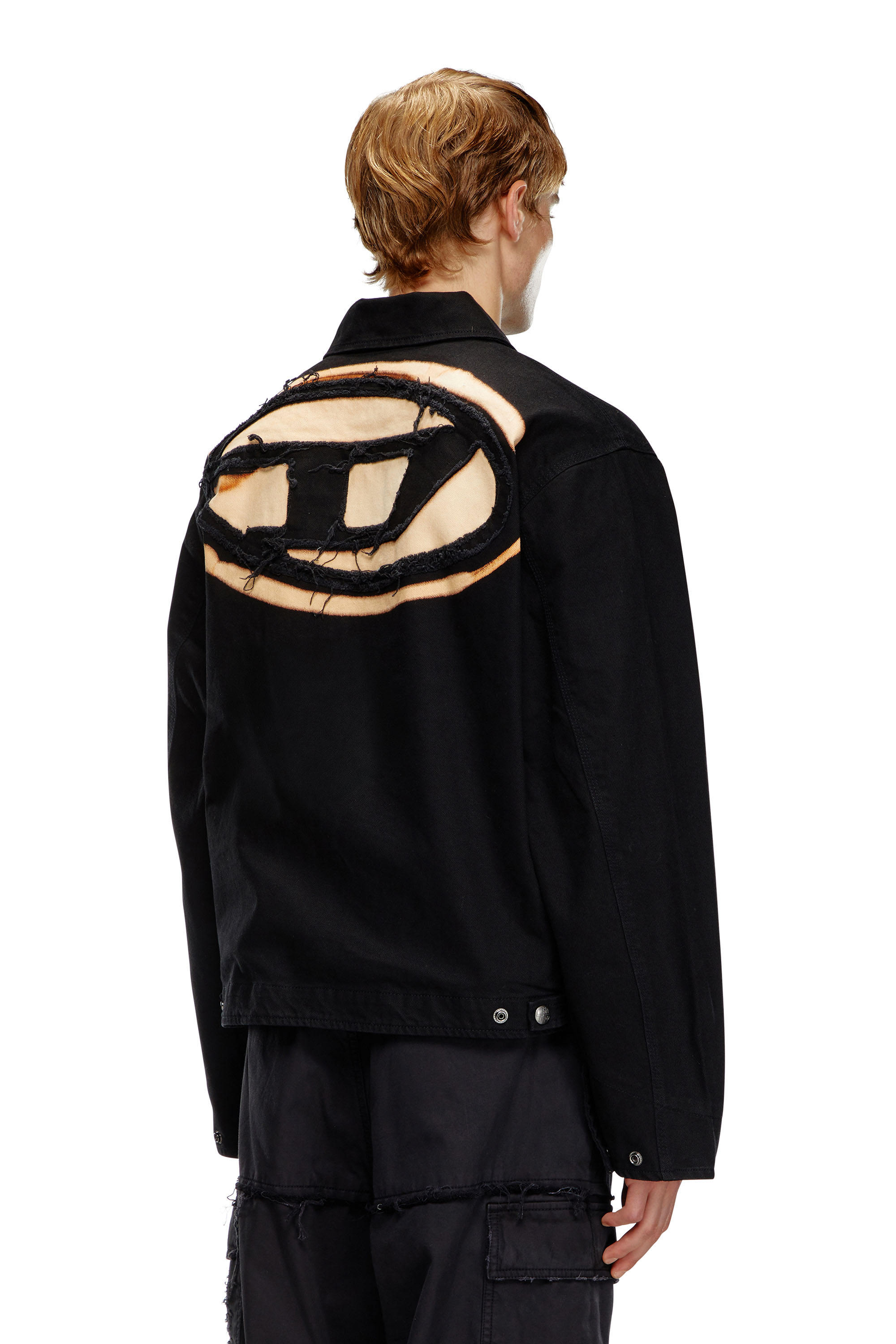 Diesel - J-TAYLOR-BLEACH, Man Denim blouson jacket with bleached logo in Black - Image 4