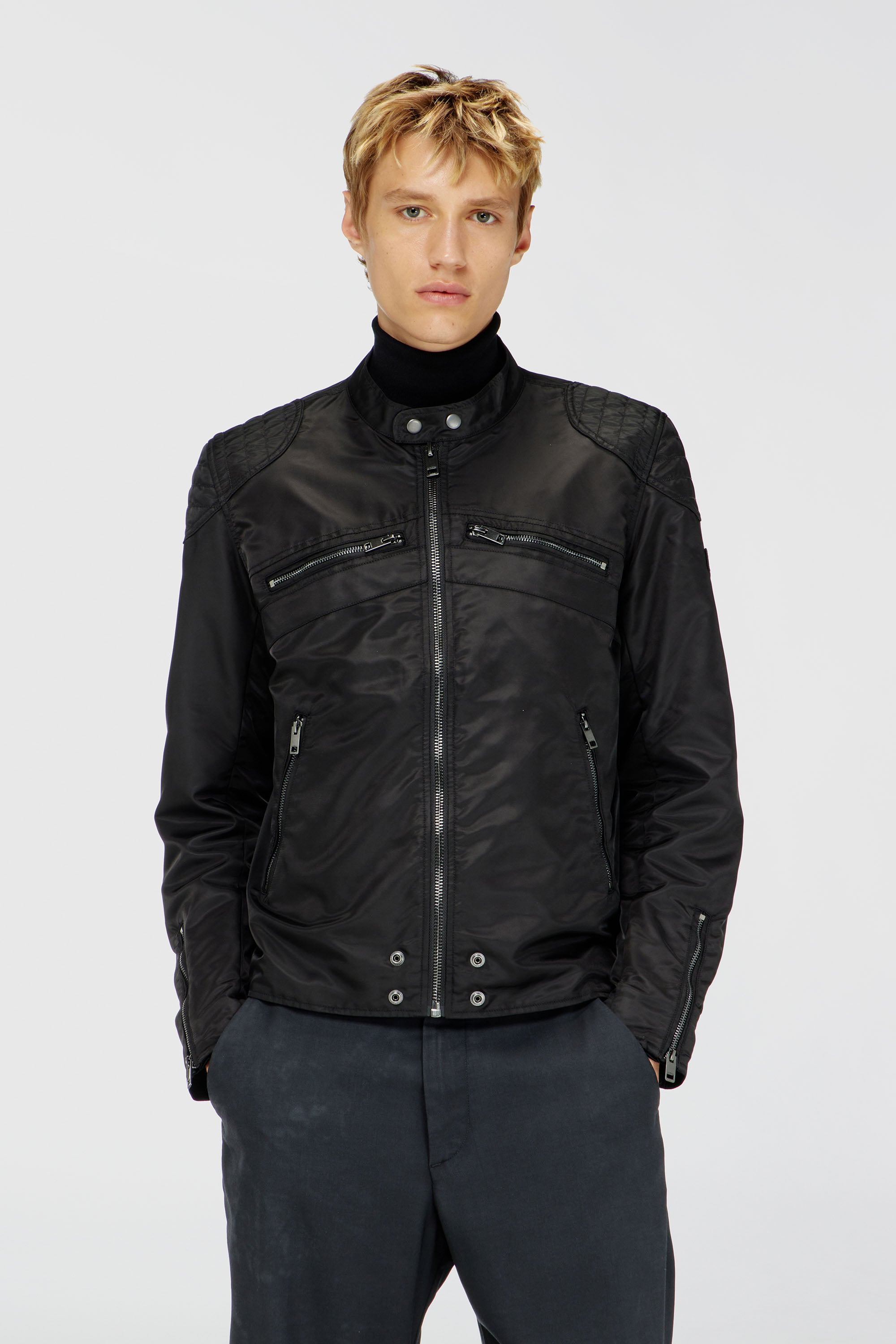 Diesel - J-GLORY-T92, Man's Nylon jacket with quilted shoulders and zip pockets in Black - 1