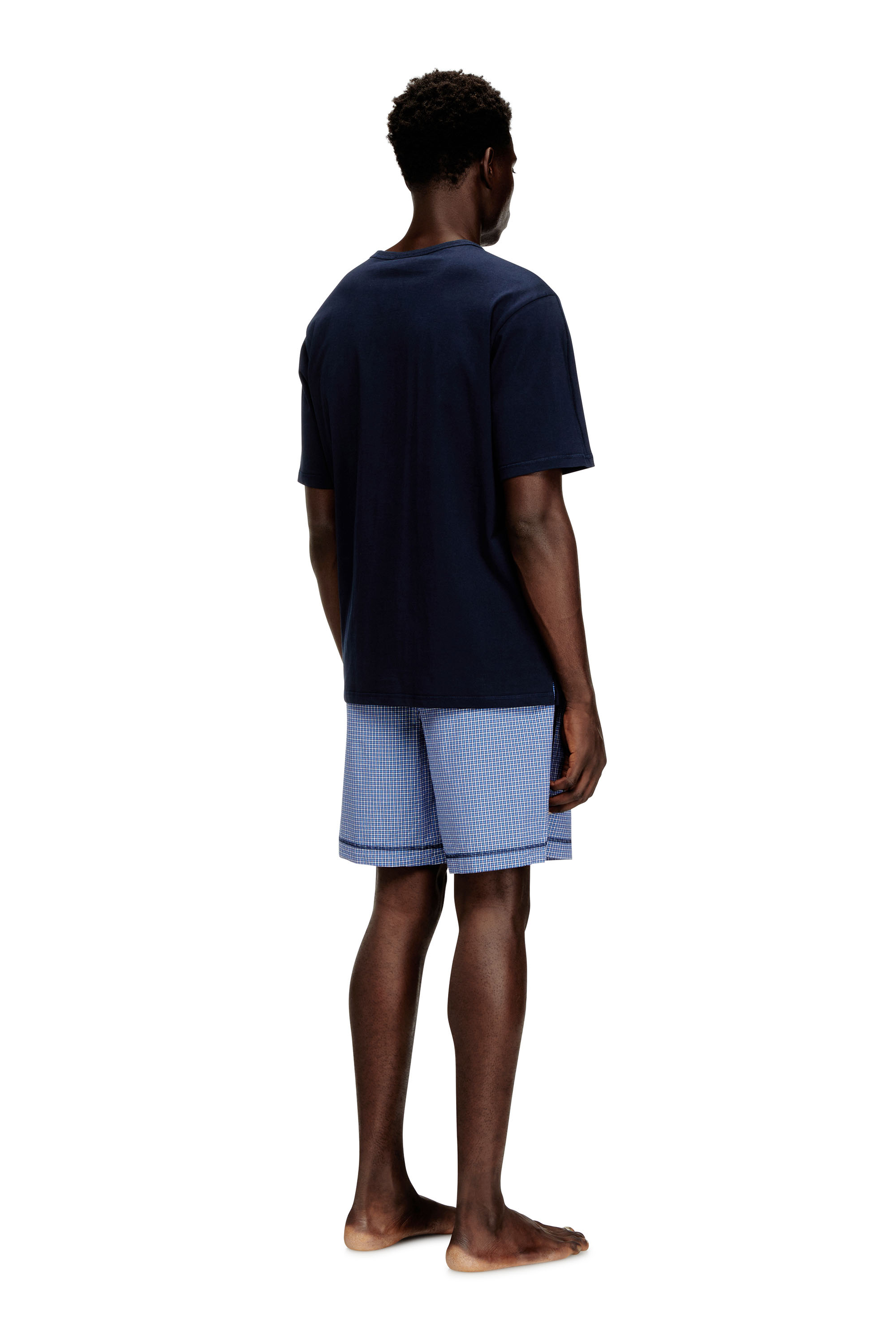 Diesel - KIT-RAUL-D-CORE, Man's Cotton pajama set with check shorts in Blue - 3