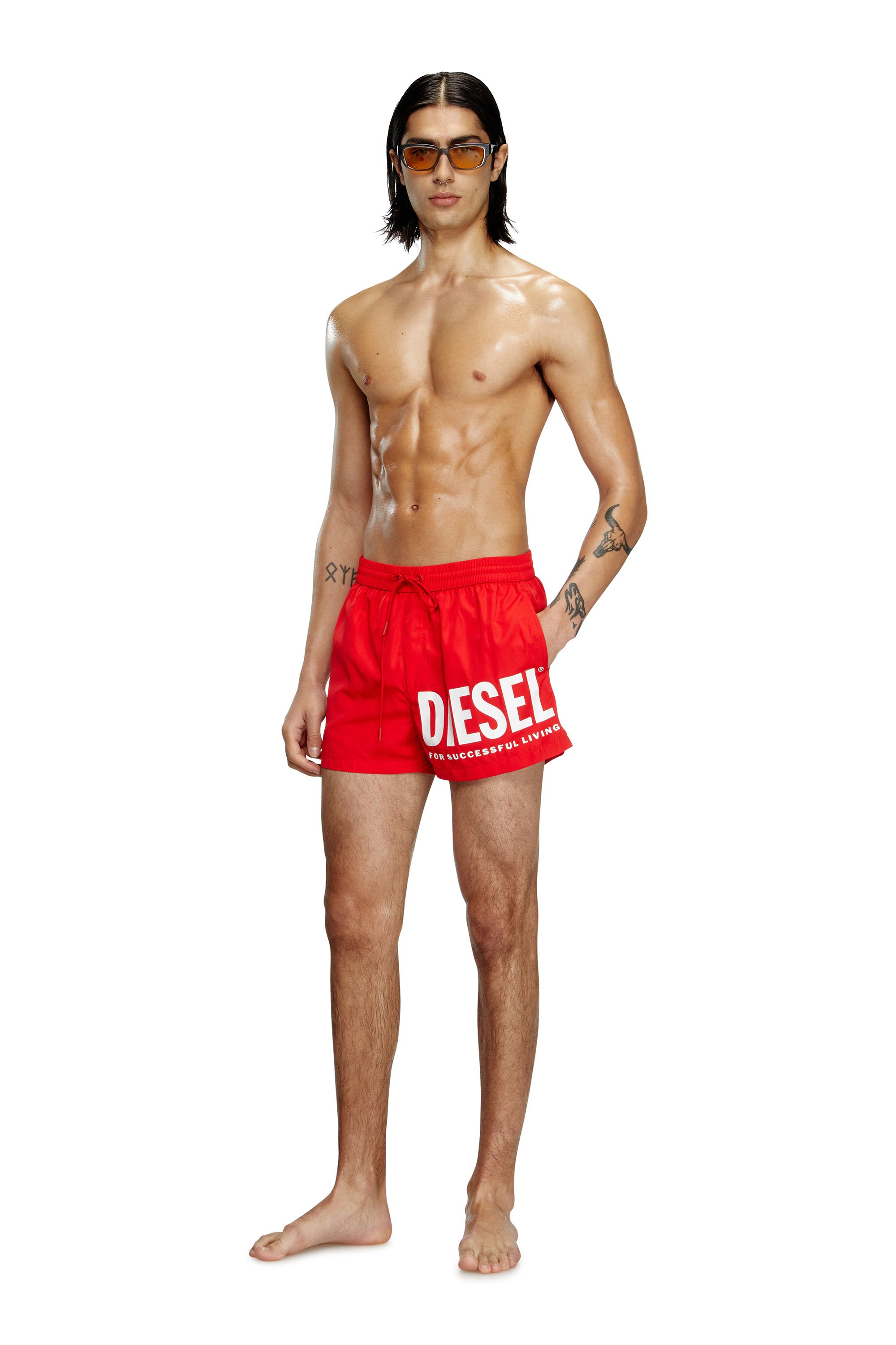 Diesel - MARIO-34-D-CORE, Man's Swim shorts with logo print in Red/White - 1