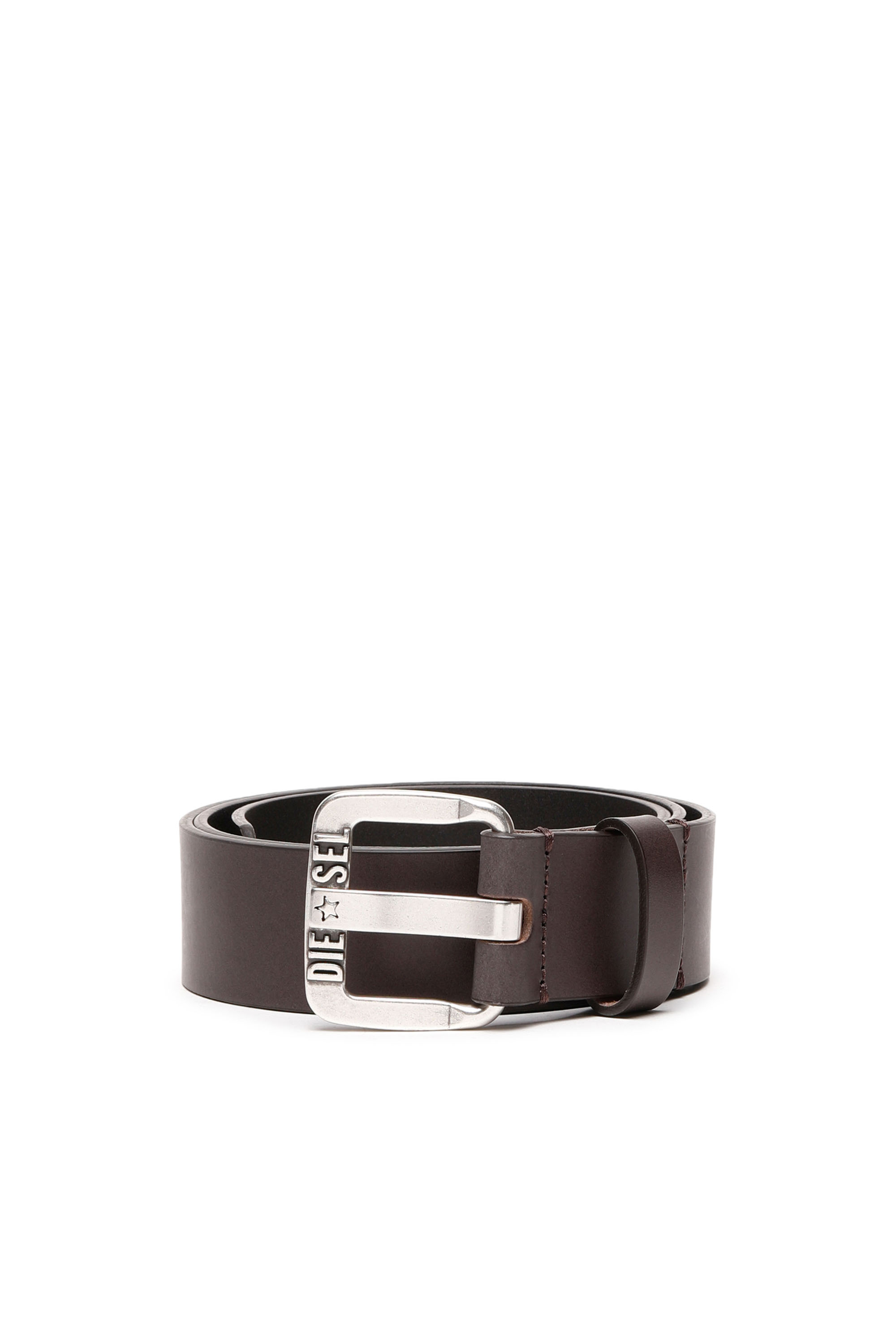 Diesel - B-STAR II, Man's 3.9cm leather belt with metal star logo buckle in Dark Brown - 1