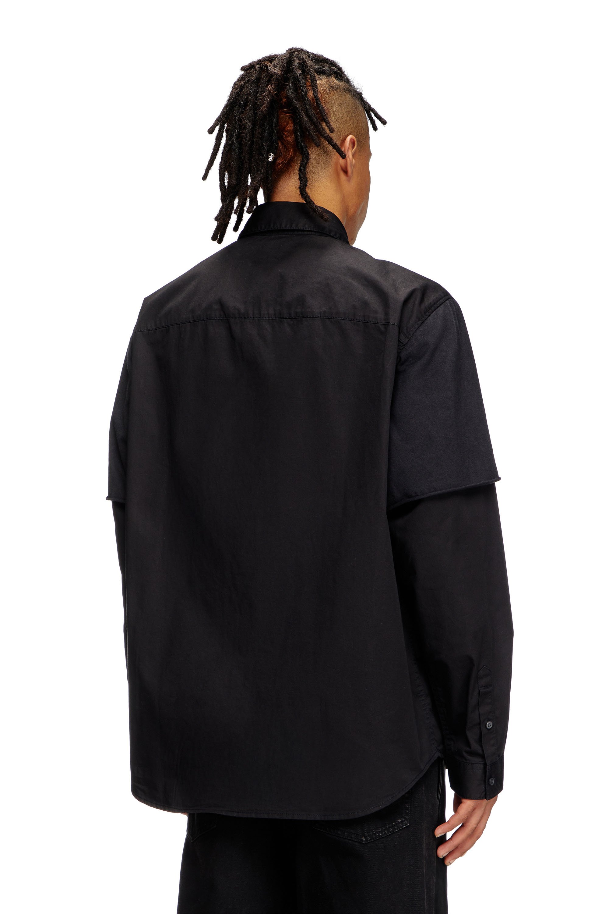 Diesel - S-GASTON-O, Man's Layered shirt in twill and jersey in Black - 4