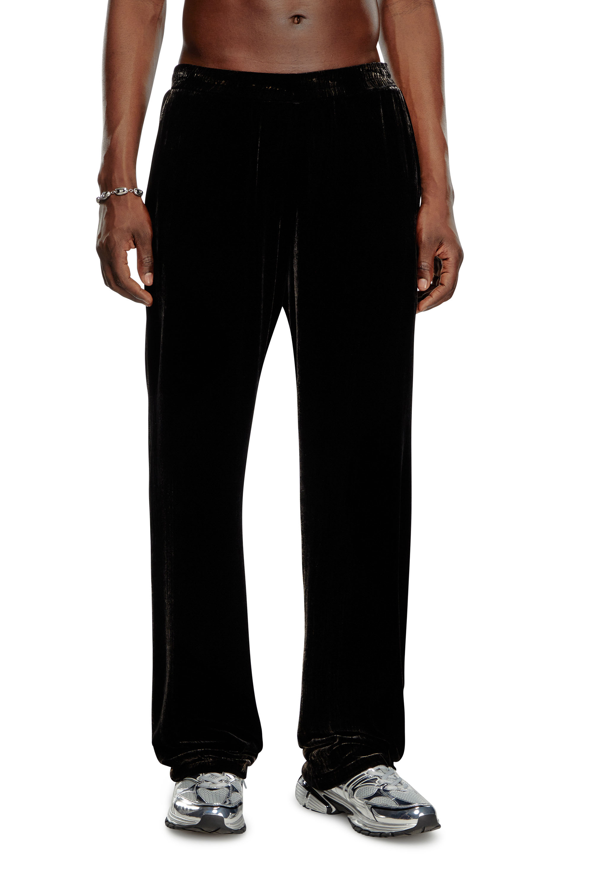 Diesel - P-SALFORD, Man's Track pants in treated velvet in Black - 3