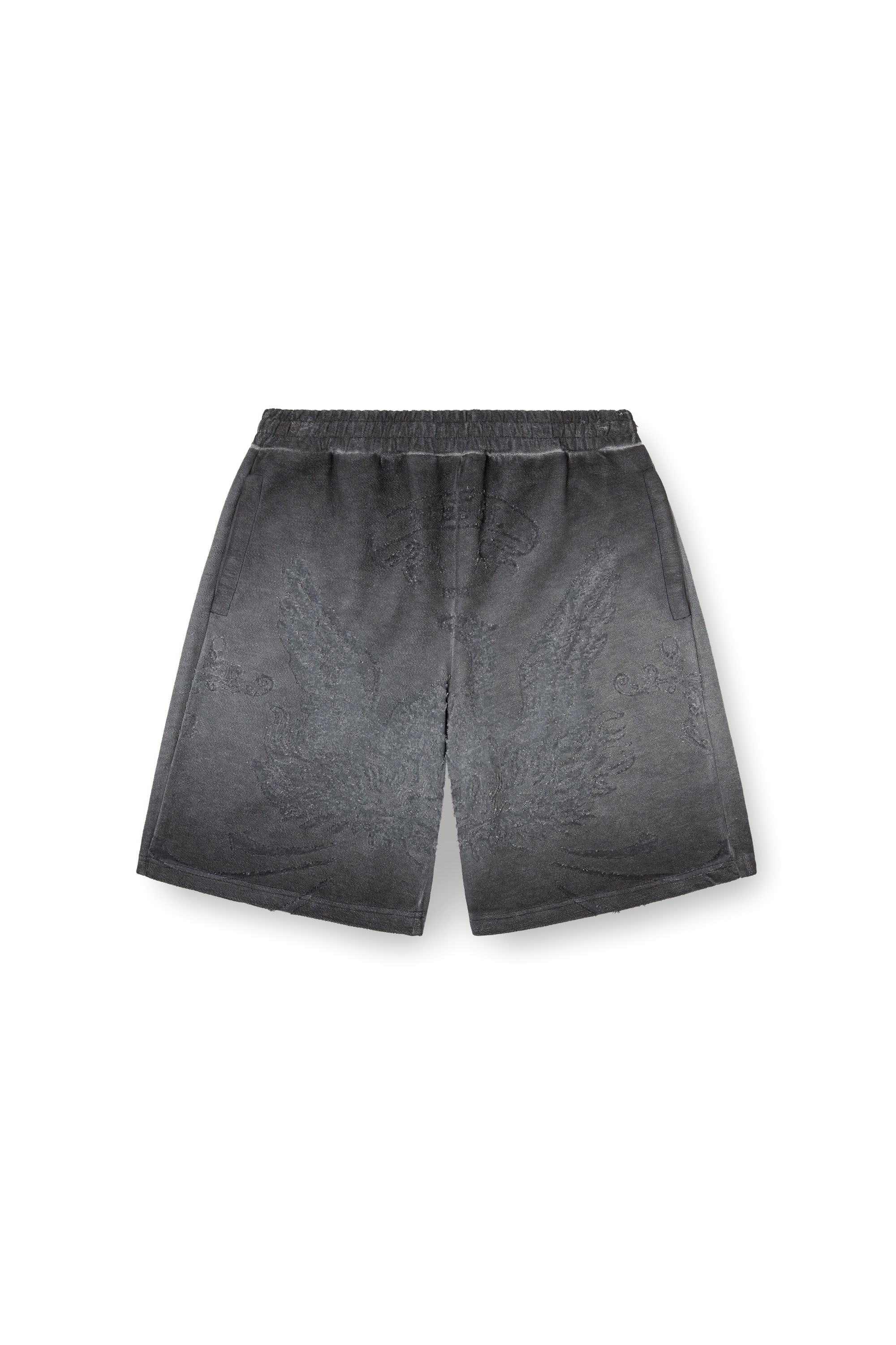 Diesel - P-CROWDE, Man's Sweat shorts with phoenix devoré in Dark grey - 2