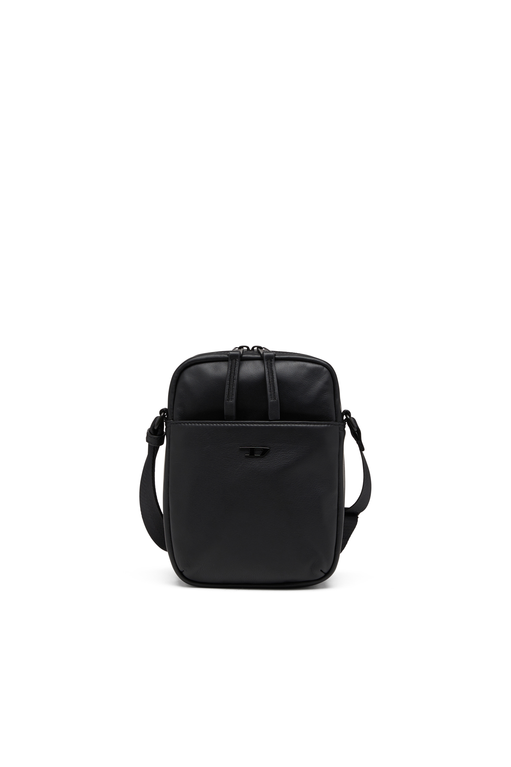 Diesel - RAVE CROSSBODY X, Man's Leather crossbody bag with tonal metal D in Black - 1