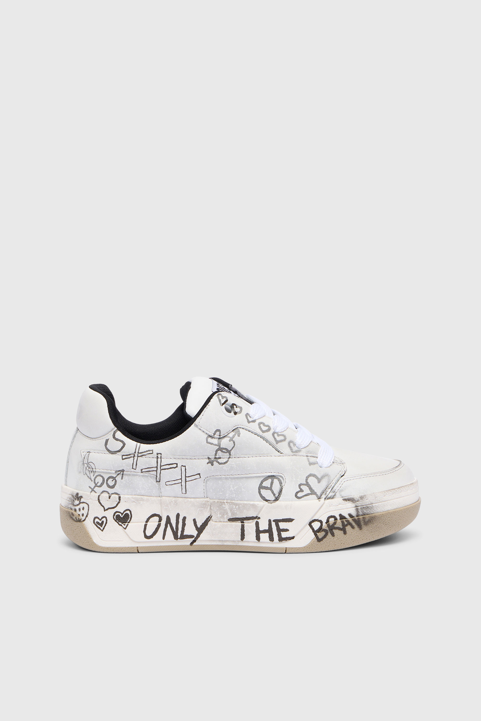 Diesel - S-D-OLLIE LOW W, Woman's D-Ollie-Leather sneakers with graffiti print in White/Brown - 1