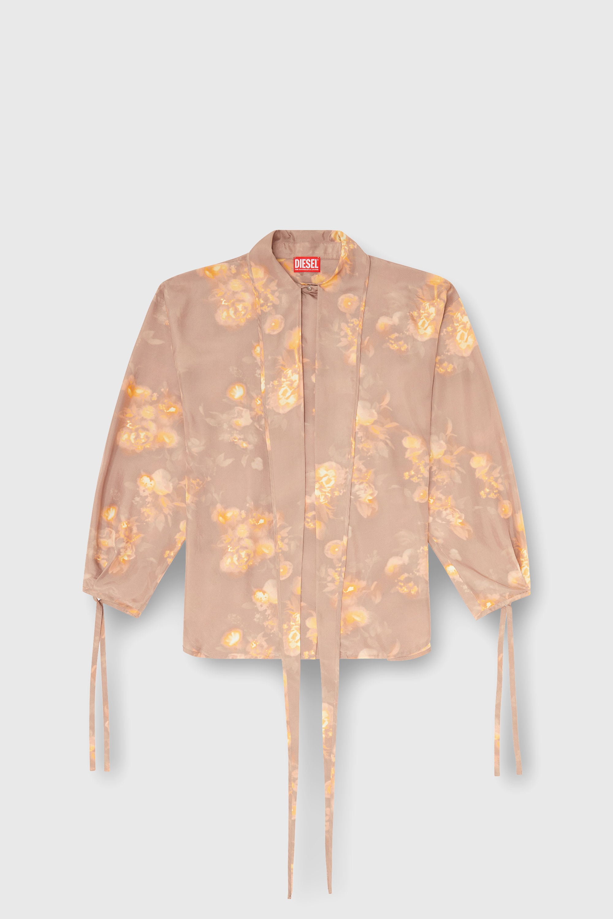 Diesel - C-ALLAS-T1, Woman's Shirt in floral-print habotai silk in Light Brown - 1