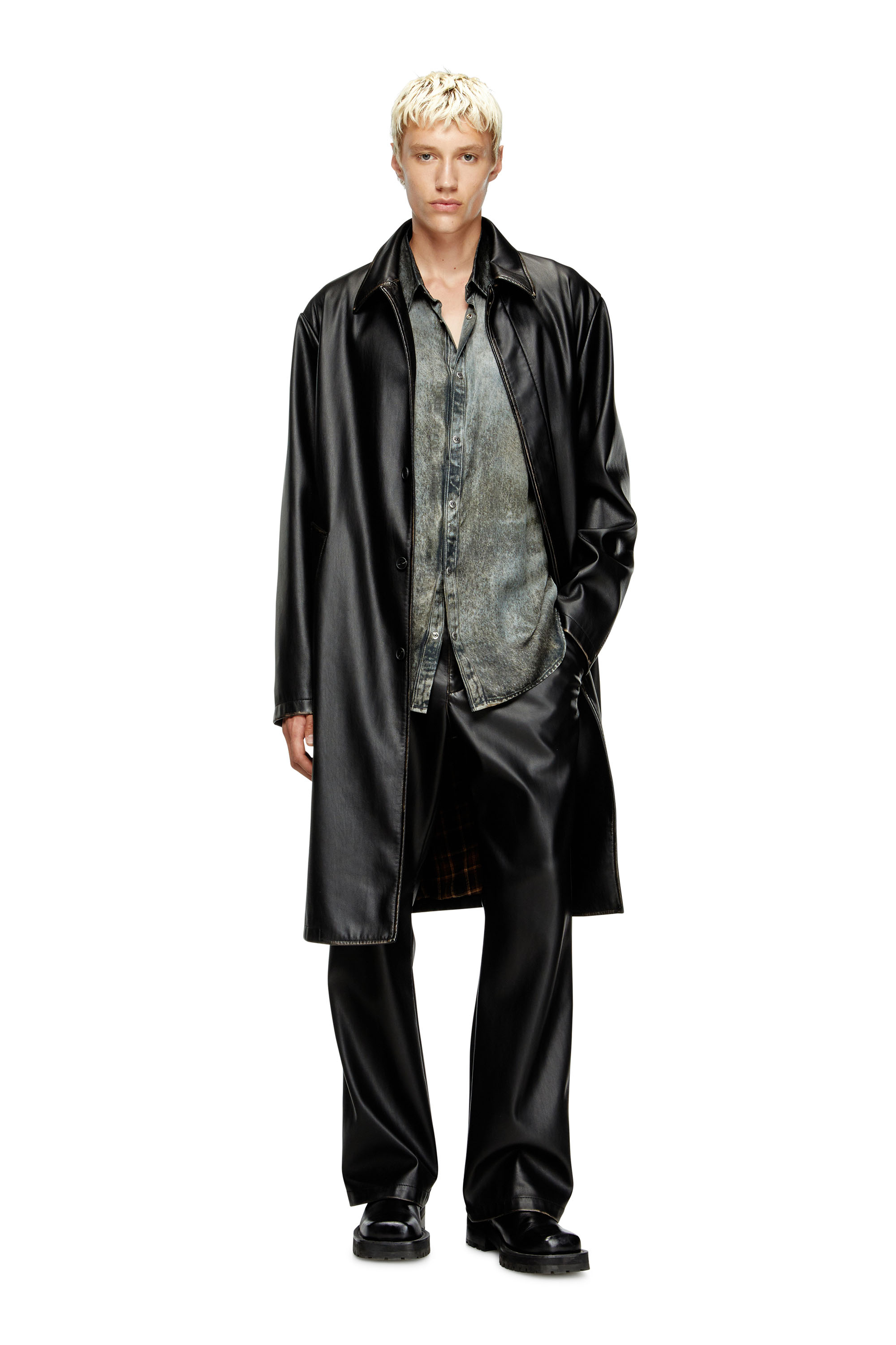 Diesel - J-RIVERS, Man's Distressed car coat with flannel lining in Black - 3