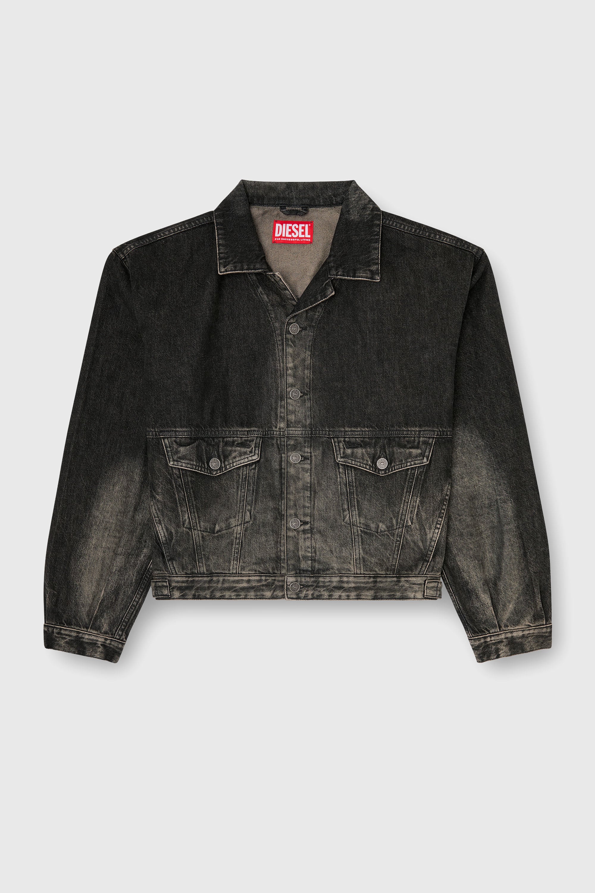 Diesel - D-MORGHI-FSJ, Man's Trucker jacket in dirty-effect denim in Black - 2
