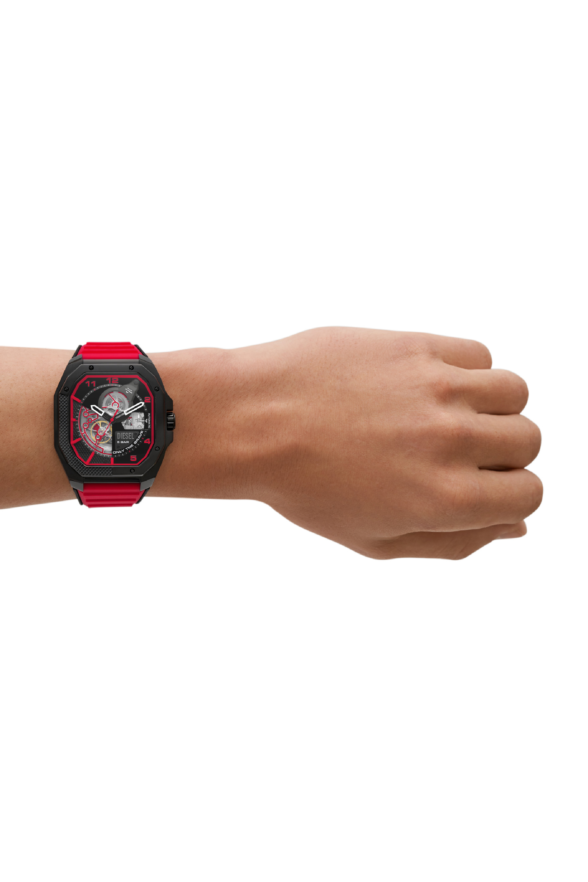 Diesel - DZ7469, Man's Flayed silicone watch in Red - 4