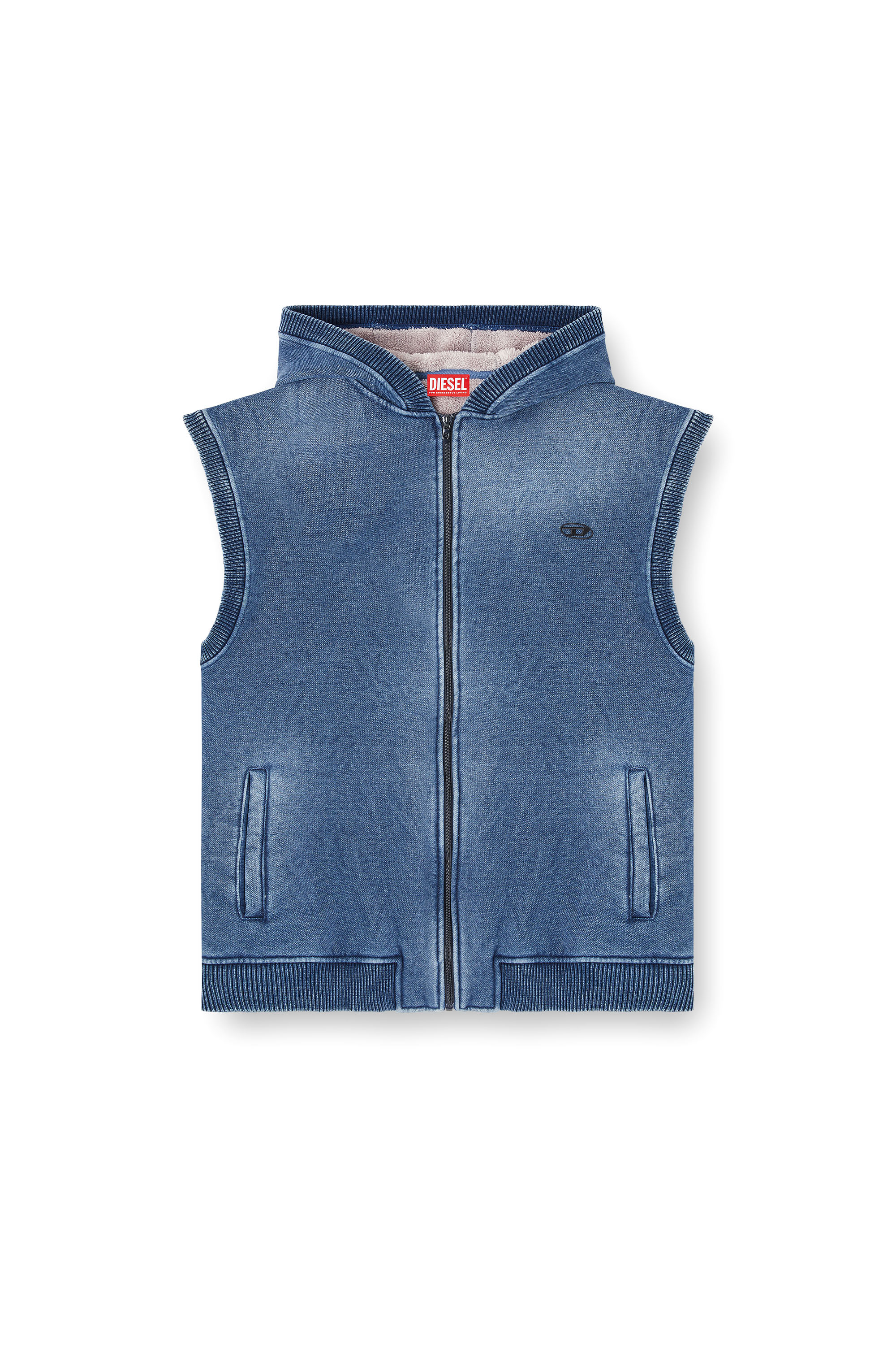 Diesel - S-HAKEL, Man's Teddy-lined sleeveless zip-up hoodie in Medium blue - 2