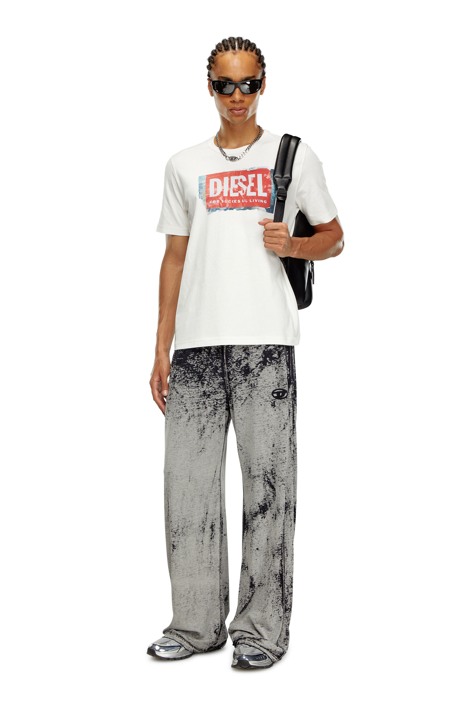 Diesel - T-ADJUST-Q6, Man's T-shirt with crumpled-effect logo in White - 1