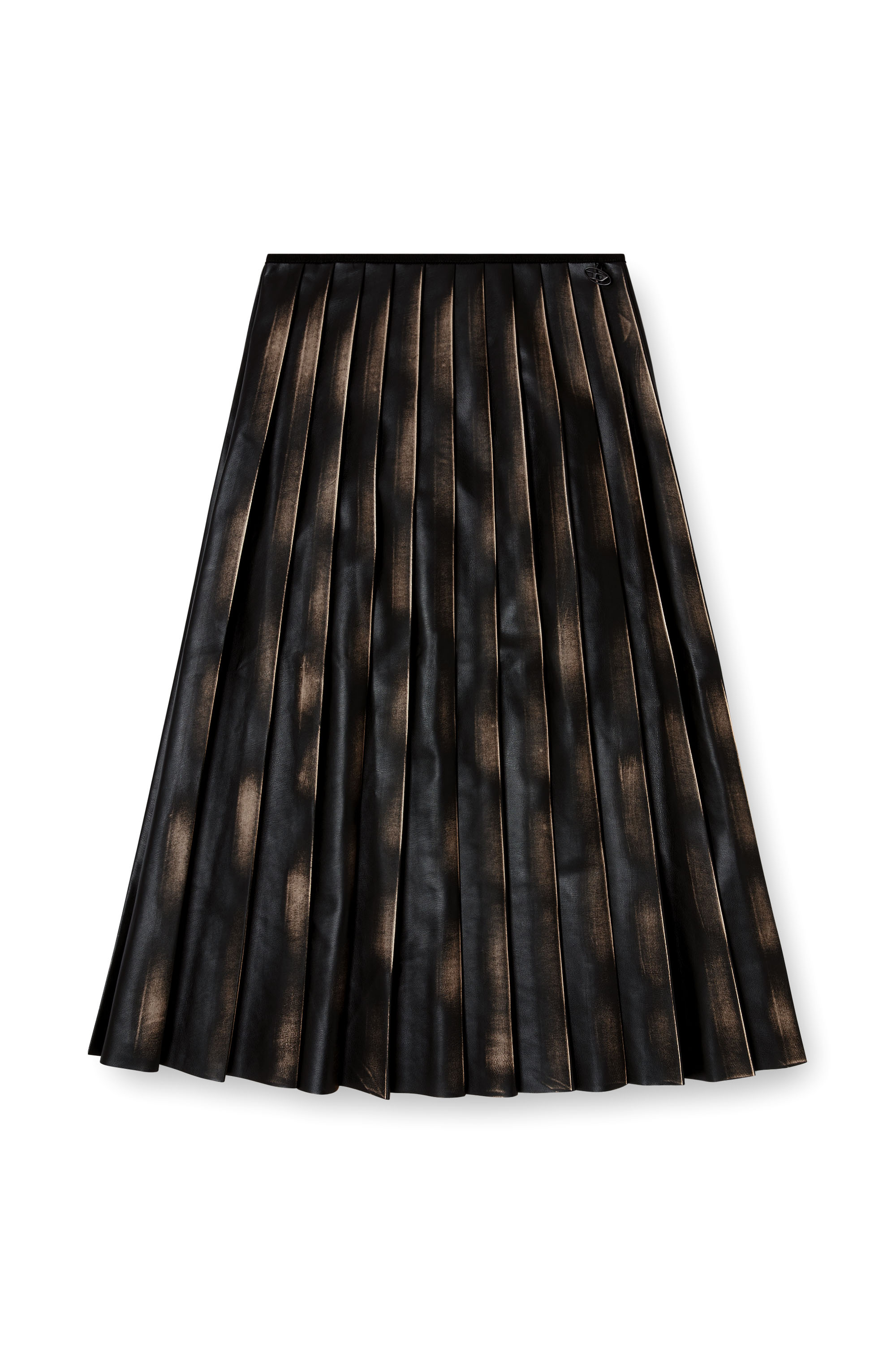 Diesel - O-SAKA, Woman's Distressed pleated midi skirt in Black/Brown - 2