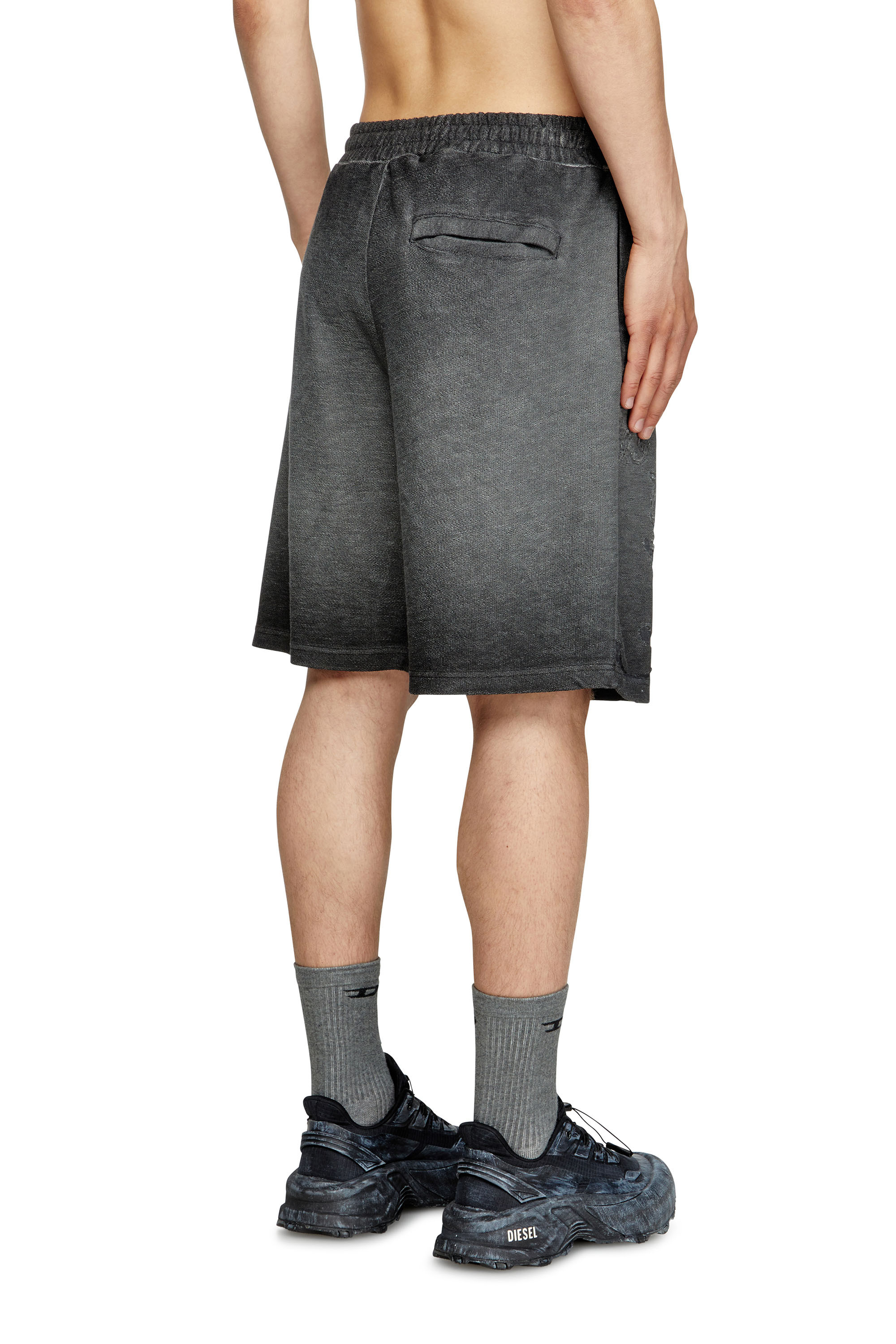 Diesel - P-CROWDE, Man's Sweat shorts with phoenix devoré in Dark grey - 4