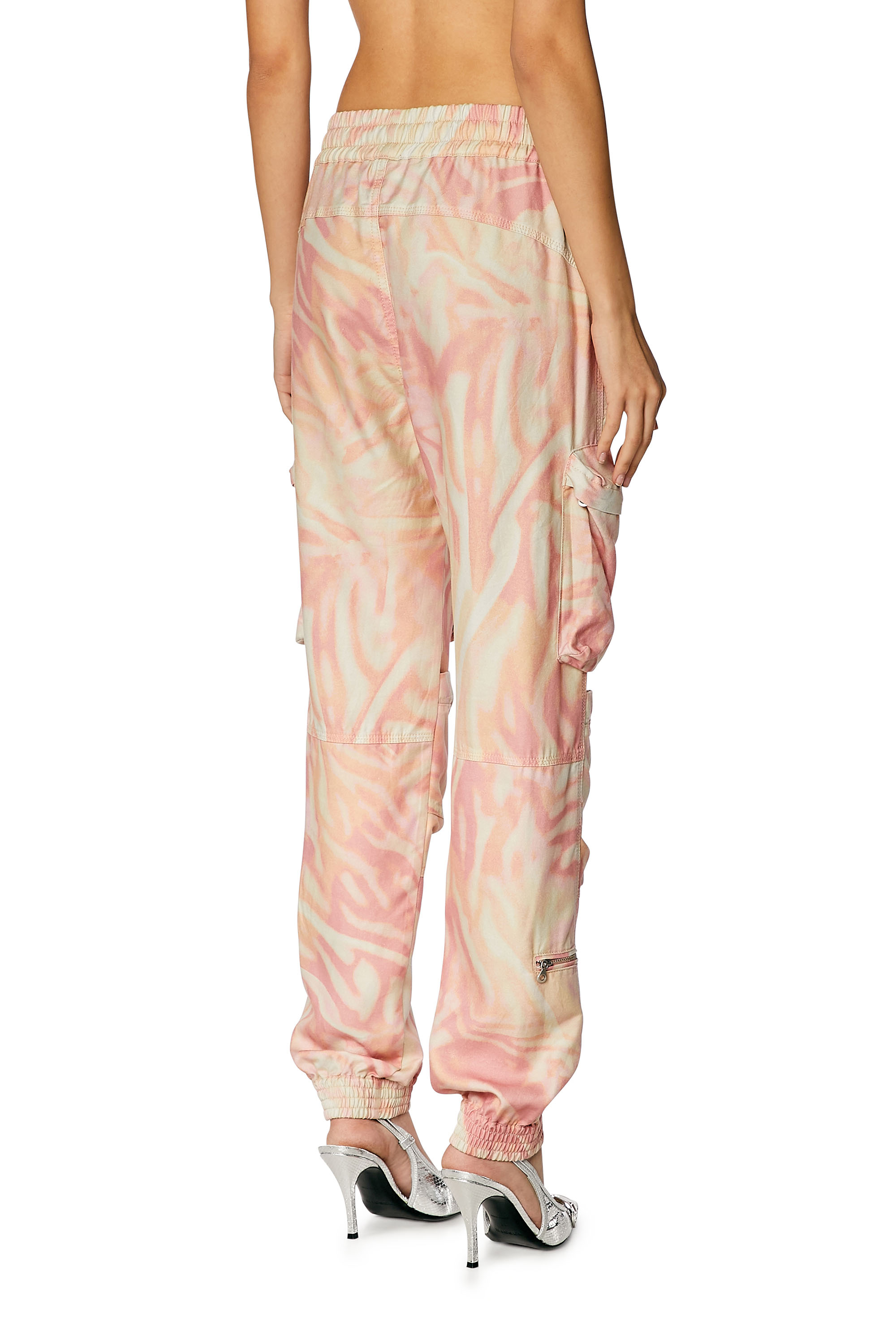 Diesel - P-MIROW, Woman's Cargo pants in zebra-camo twill in Pink/White - 3