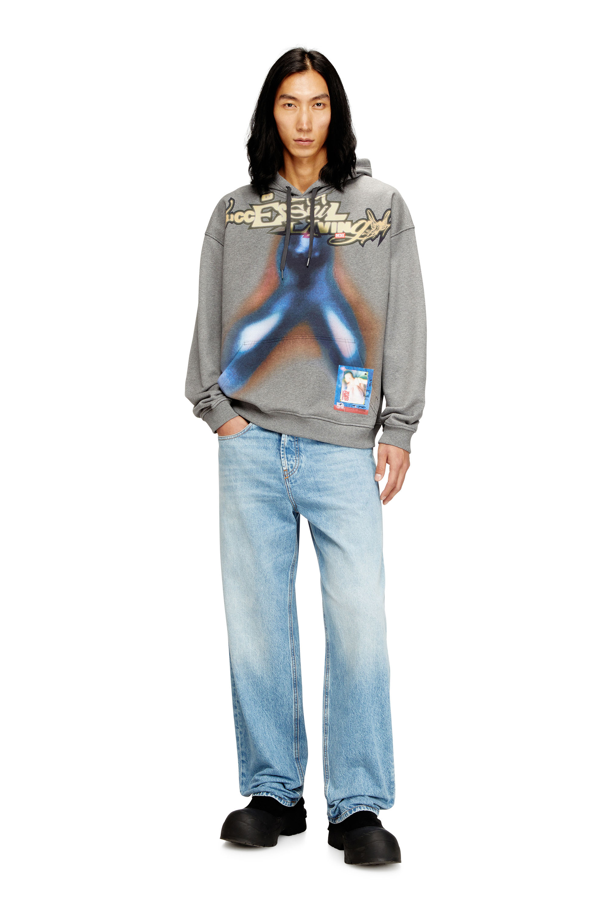 Diesel - S-BOXT-HOOD-V4, Man's Cotton hoodie with digital print in Blue/Grey - 1