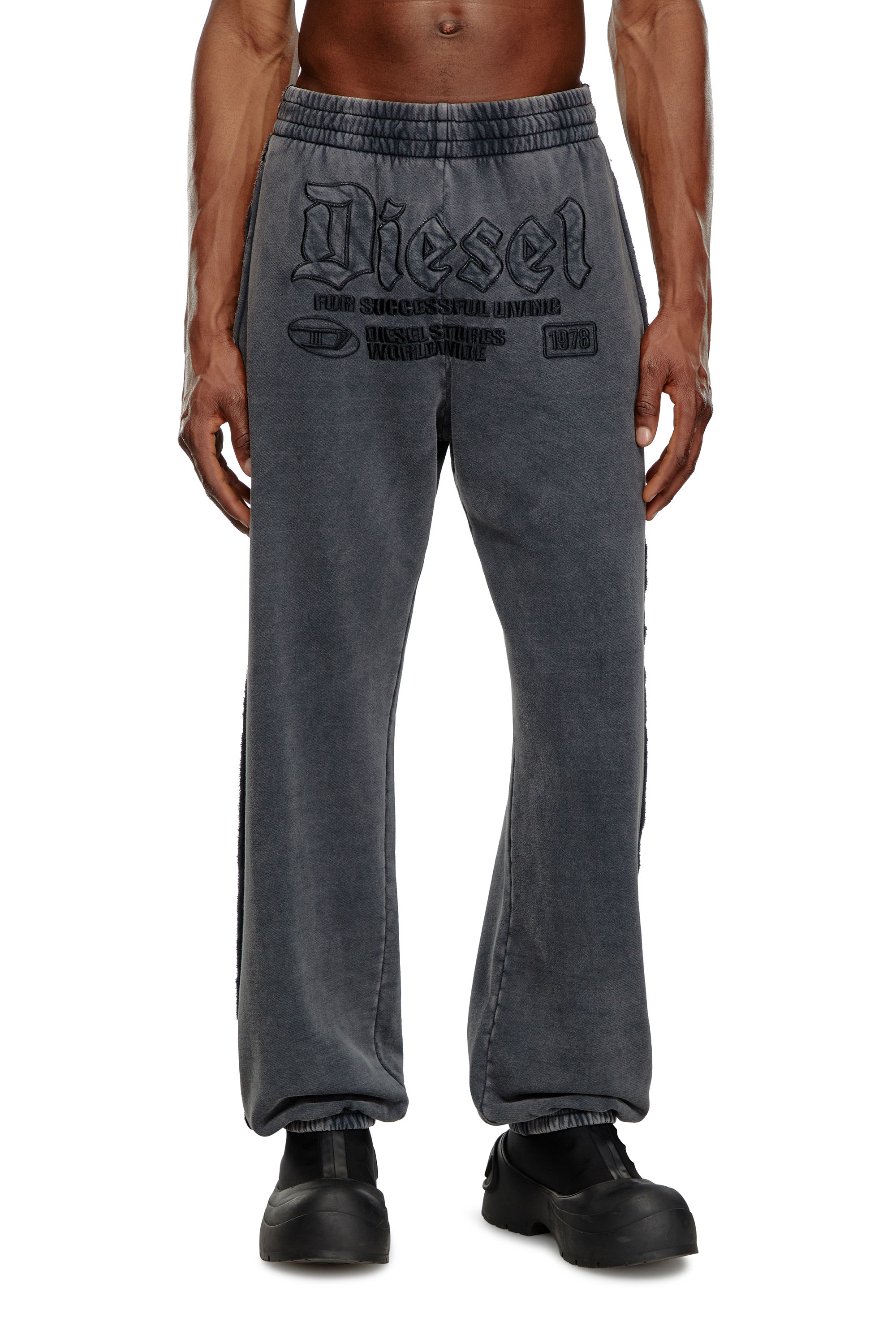 Diesel - P-MARKY-RAW, Man's Track pants with embroidered logos in Black - 3