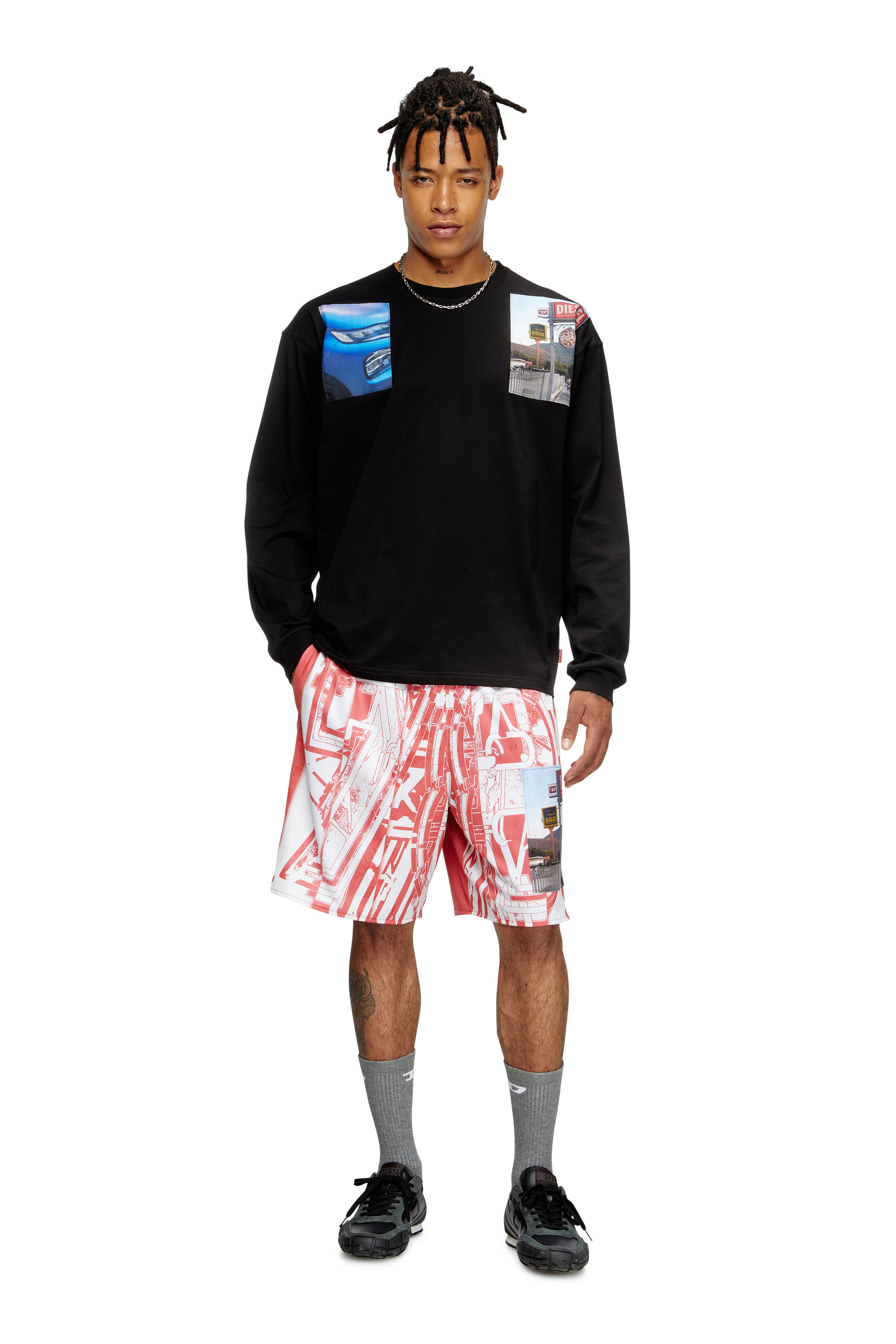 Diesel - T-BOXT-LS-T5, Man's Long-sleeve T-shirt with logo photo patches in Black - 1