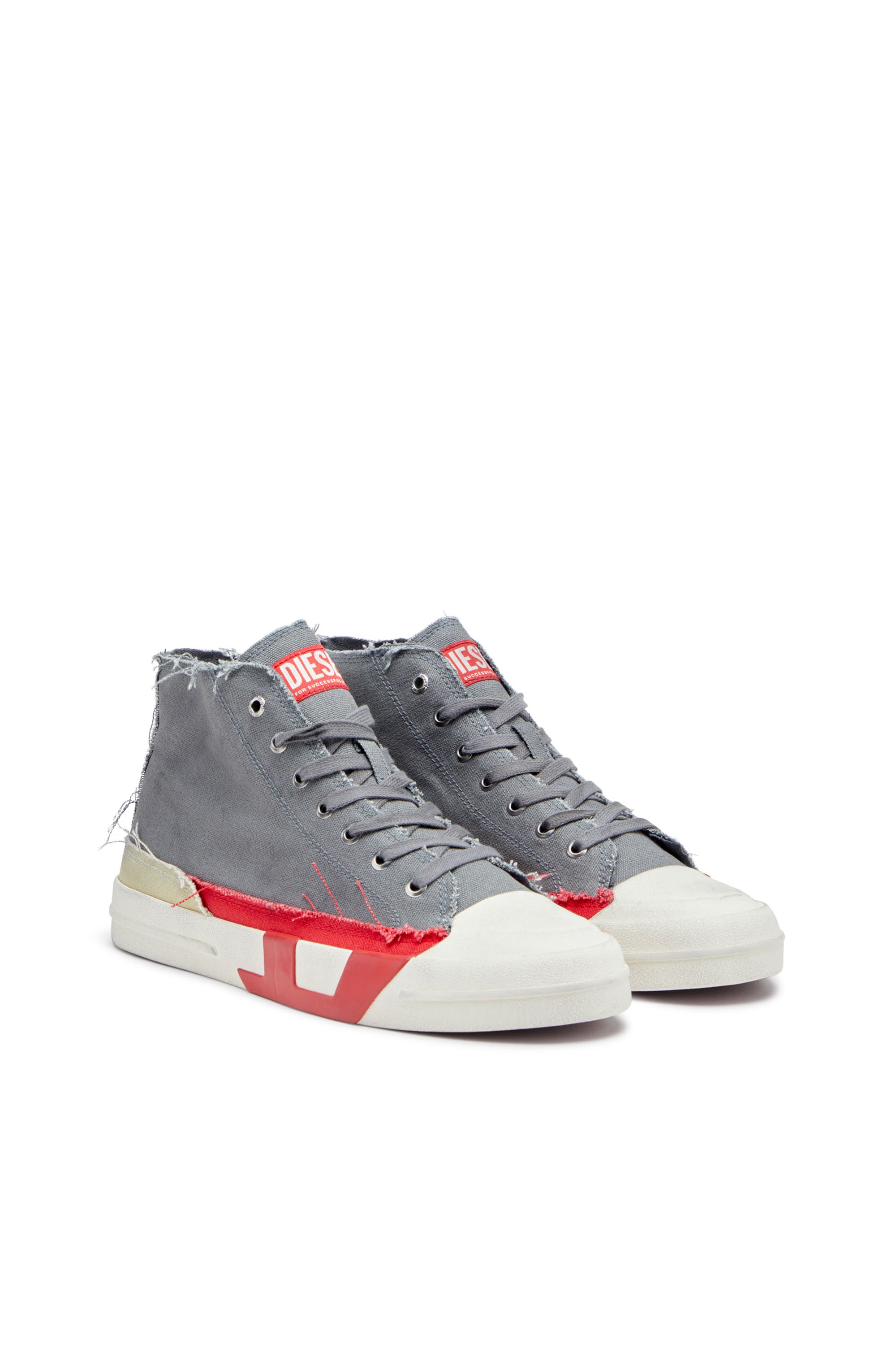 Diesel - S-D-VERSE MID, Man's Dirty-effect high-top canvas sneakers in Grey/Red - 2