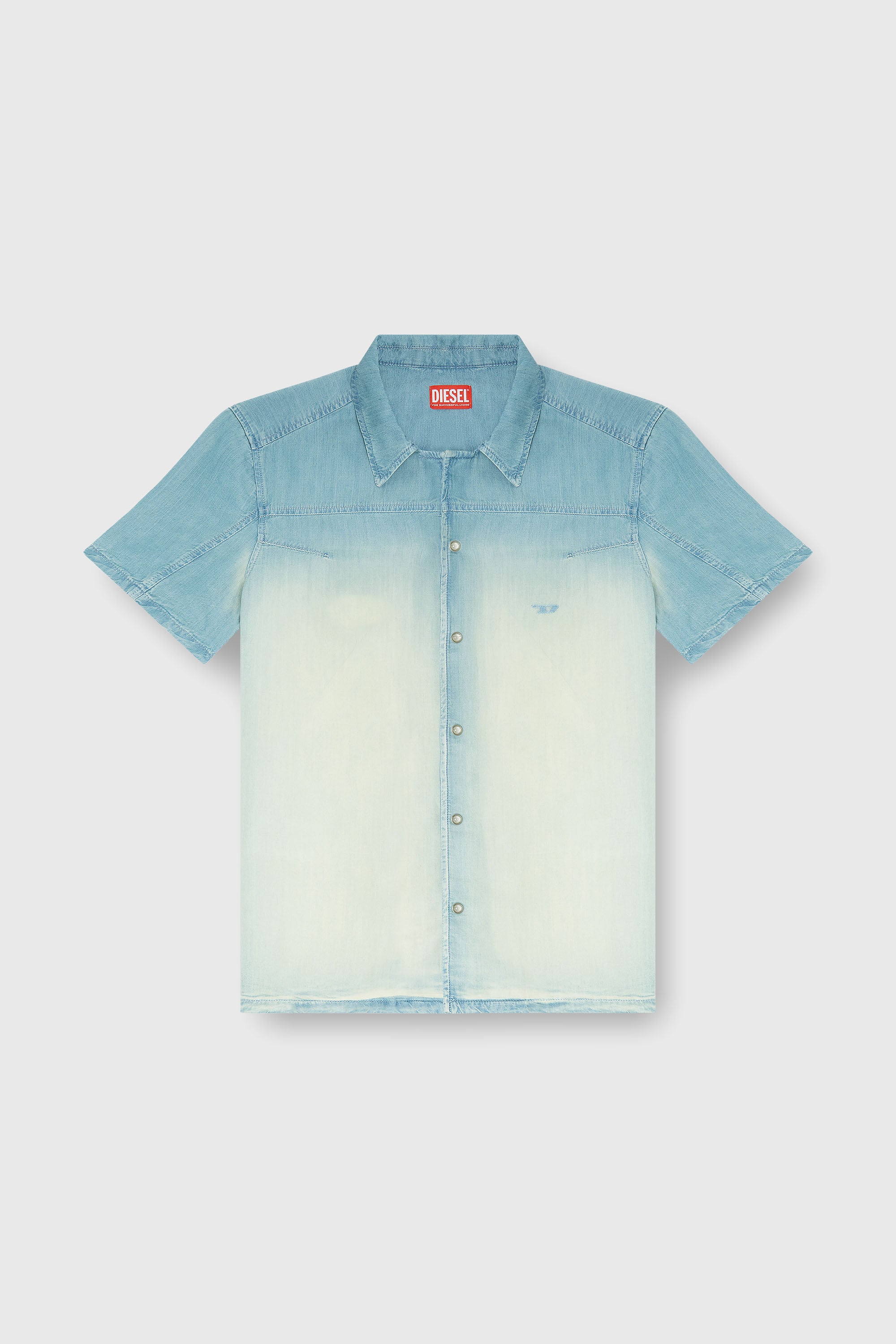 Diesel - D-CLARIVO-S, Man's Short-sleeve shirt in fluid overdyed denim in Light Blue - 2