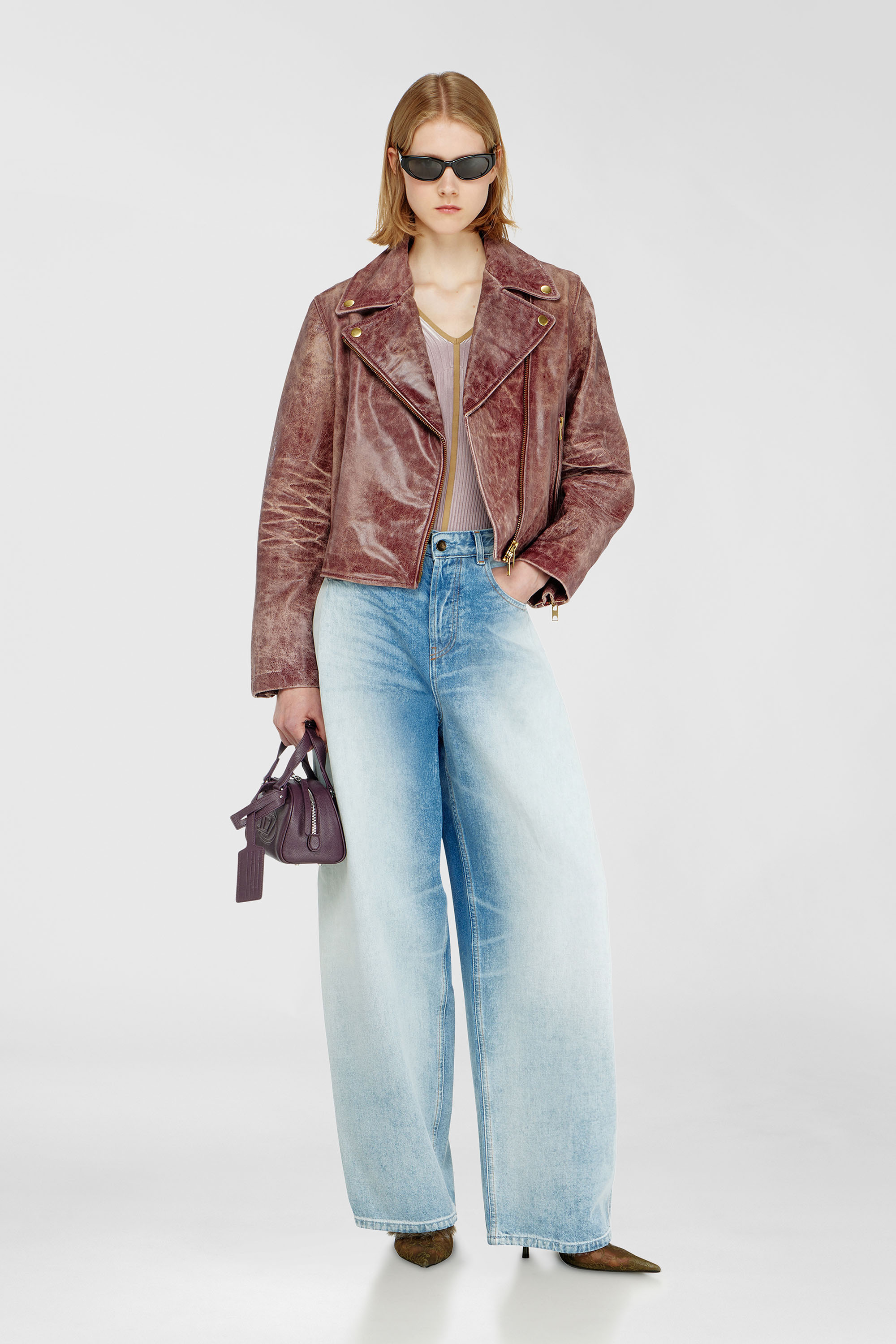 Diesel - L-UNATIC-T1, Woman's Biker jacket in treated leather in Brown - 2